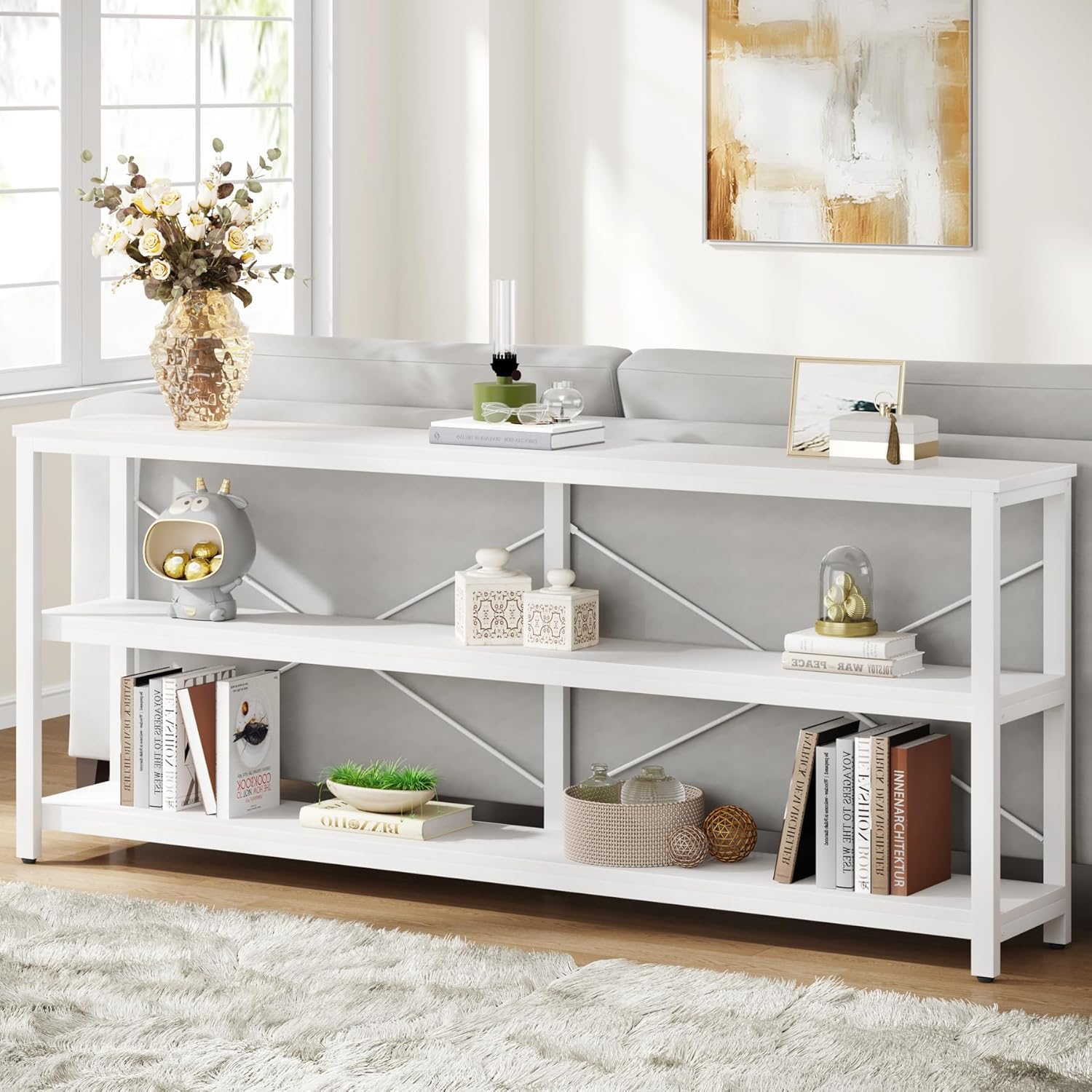 Tribesigns 70.9-Inch Extra Long Console Table, 3-Tier Industrial Sofa Table with Storage