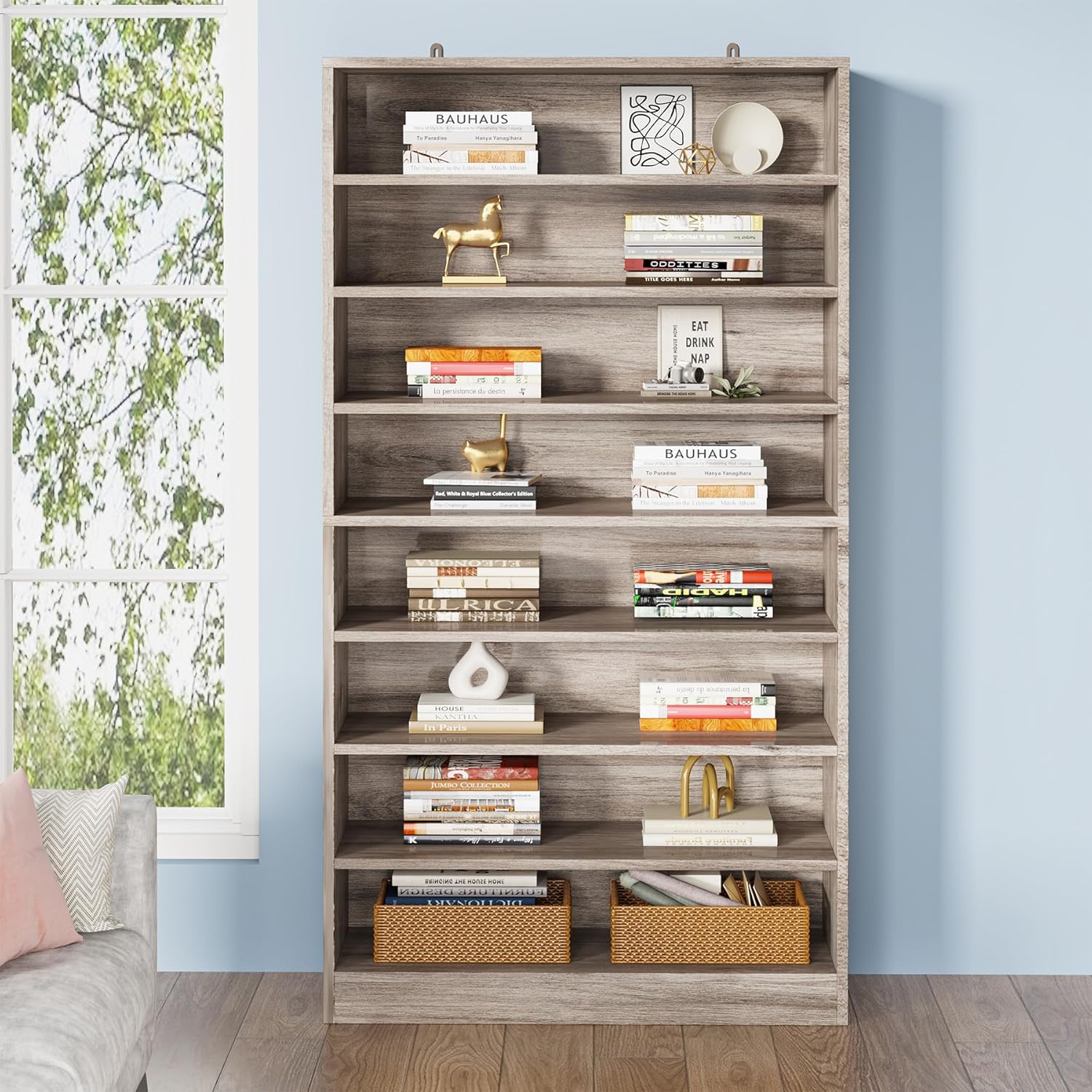 71" Tall 9 Tier Bookshelf with Open Display Shelves