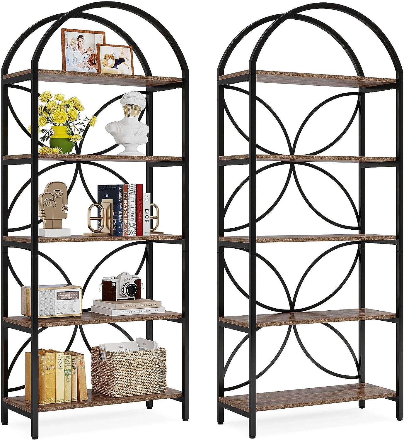 5-Tier Bookshelf, 75" Tall Arched Bookcase Display Rack Tribesigns