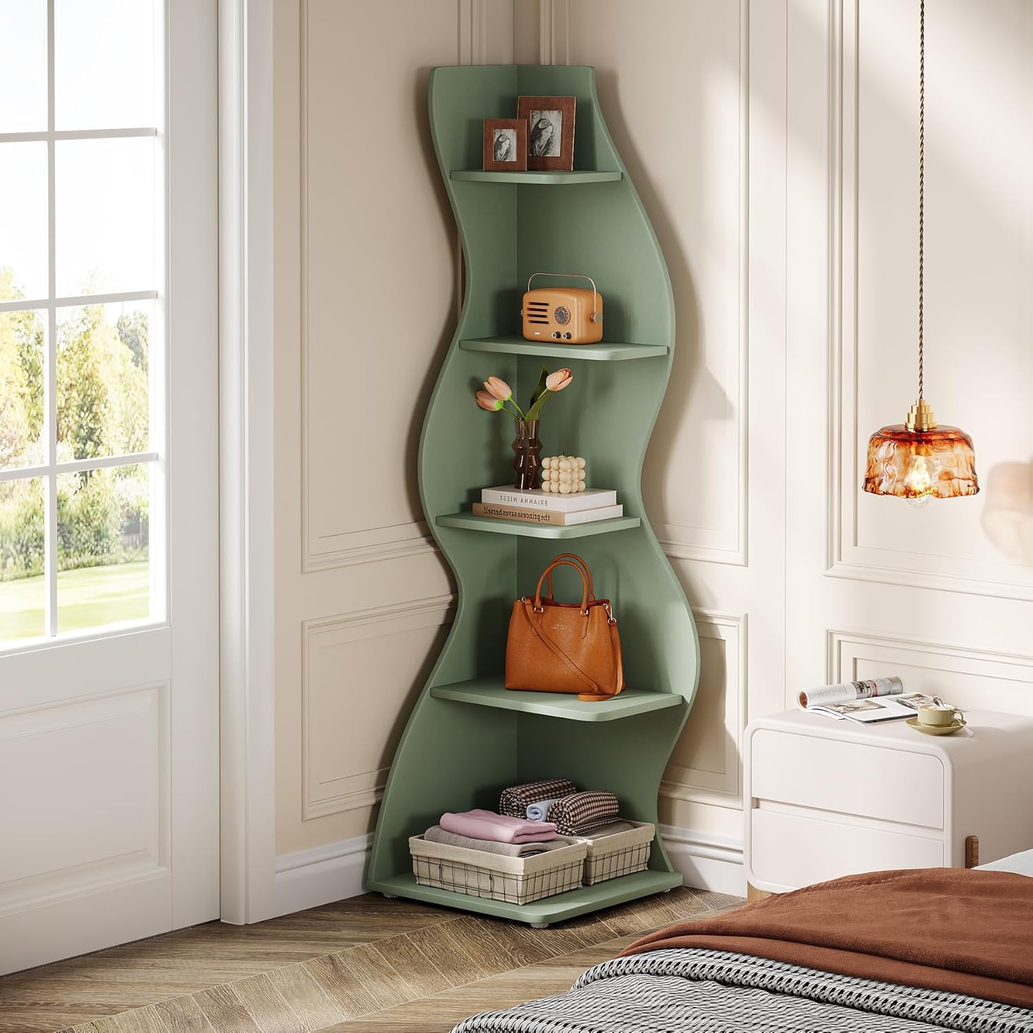 Tribesigns Wavy Corner Shelf, Modern 5-Tier Curved Bookshelf for Small Spaces