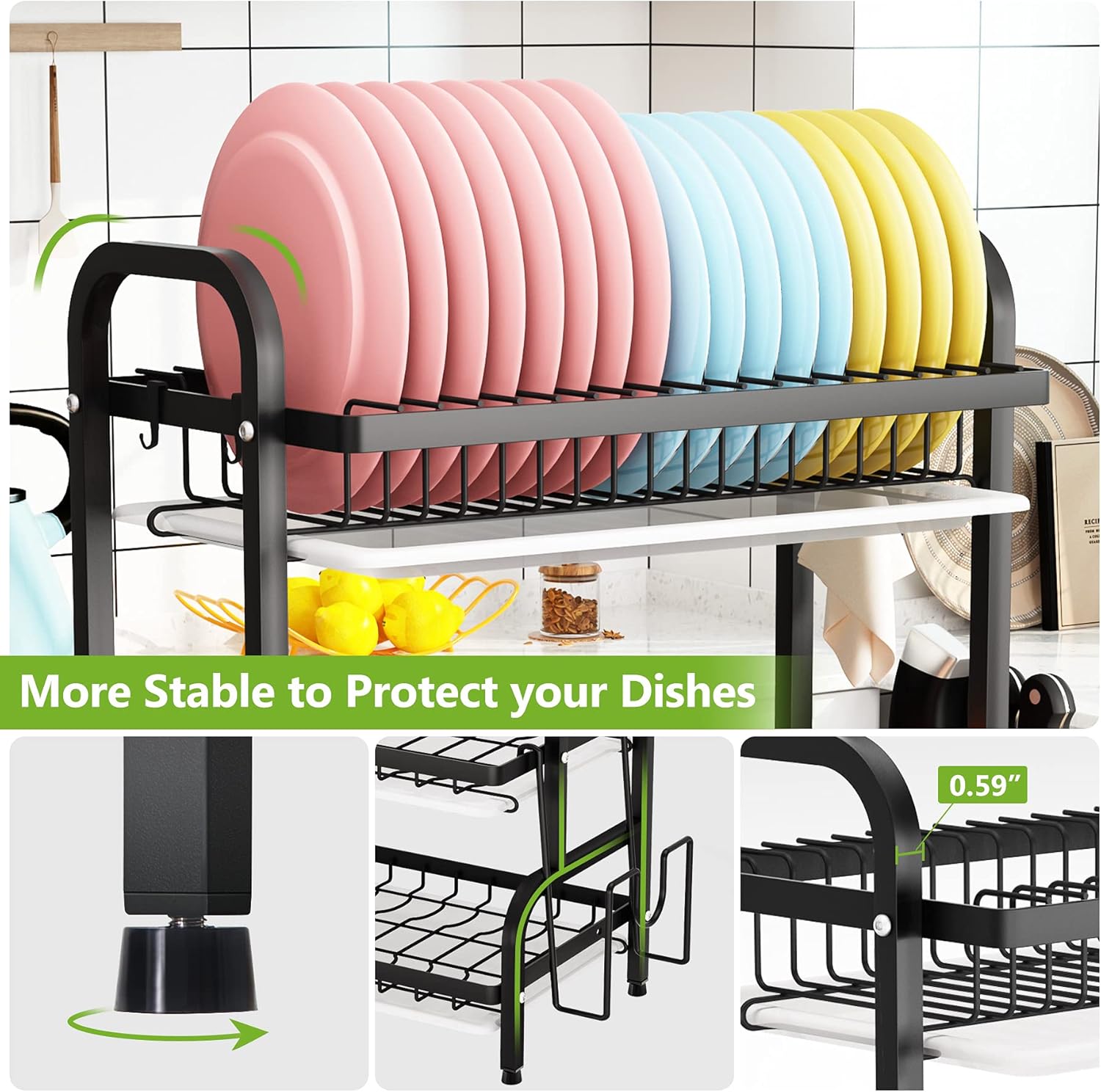 3-Tier Drying Rack, Capacity Dish Rack with Utensil Holder