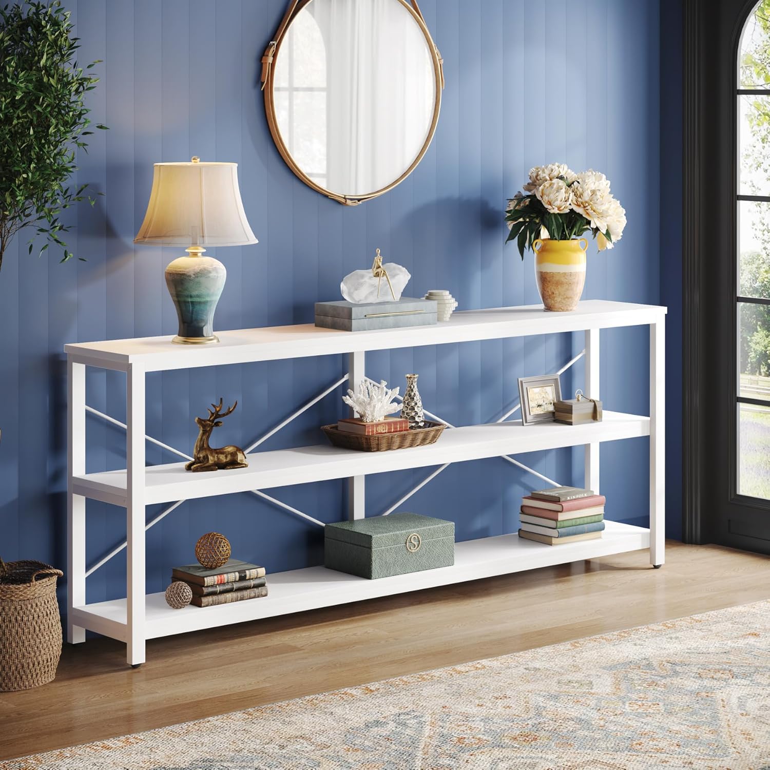 Tribesigns 70.9-Inch Extra Long Console Table, 3-Tier Industrial Sofa Table with Storage