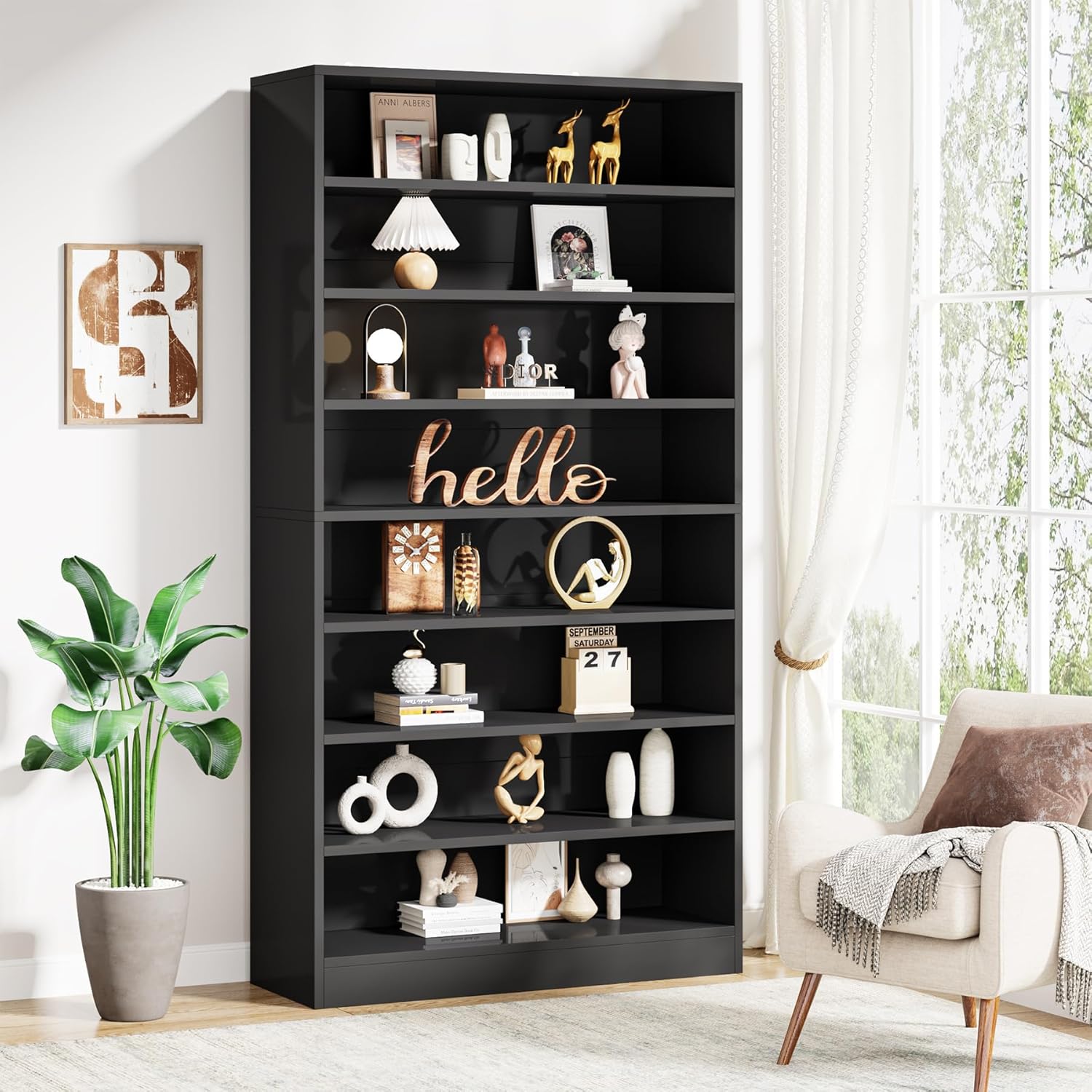 71" Tall 9 Tier Bookshelf with Open Display Shelves