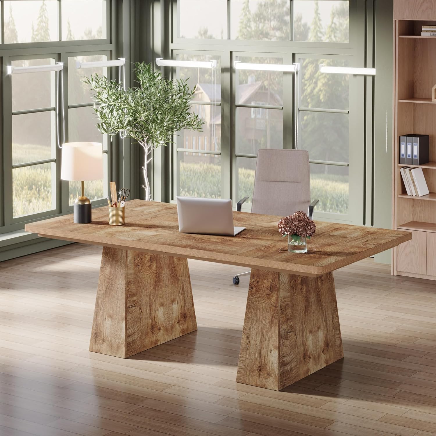 63" Executive Office Desk, Modern Black Double Pedestal Workstation for Home