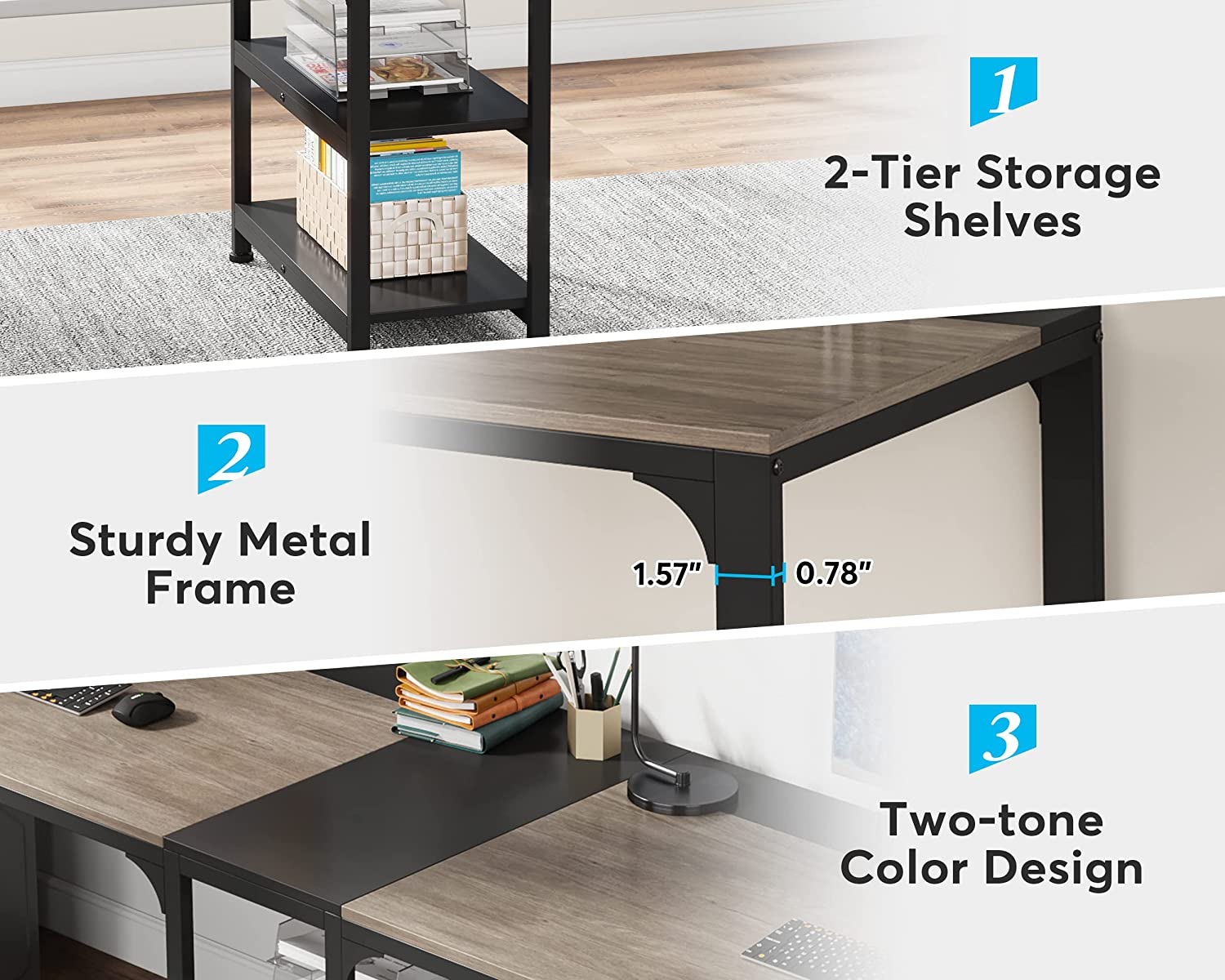 Tribesigns Two Person Desk, 90.55" Double Computer Desk with Storage Shelves Tribesigns