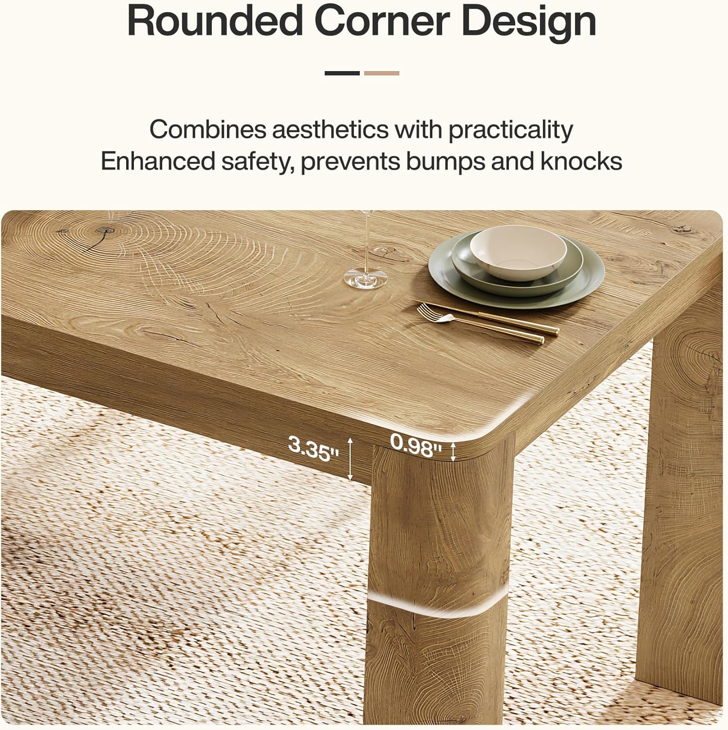 78.74" Dining Table for 6-8, Farmhouse Kitchen Table with Rounded Edges