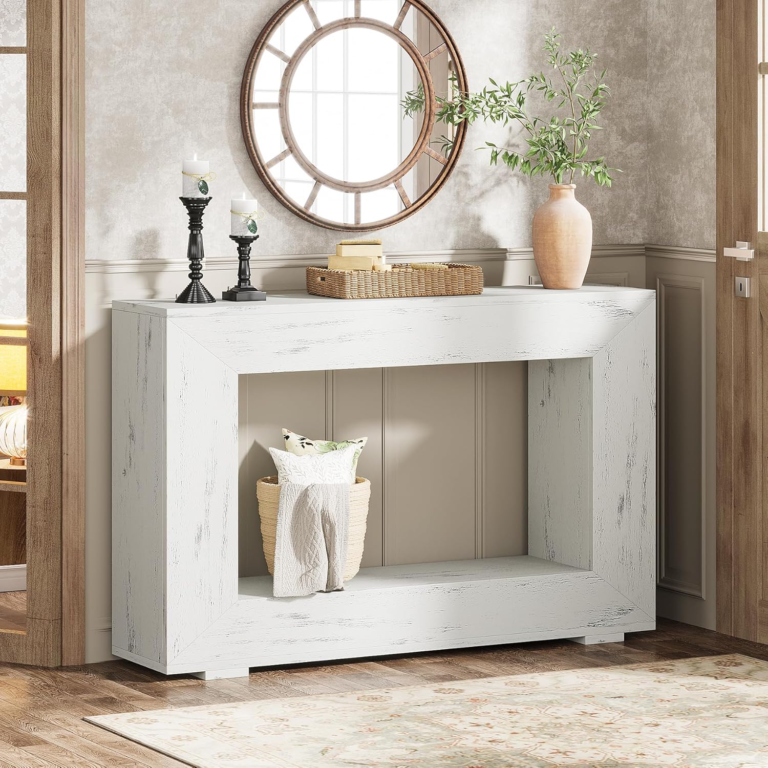 Farmhouse Console Table, 47" Rustic Wood Entryway Sofa Table with Storage Tribesigns