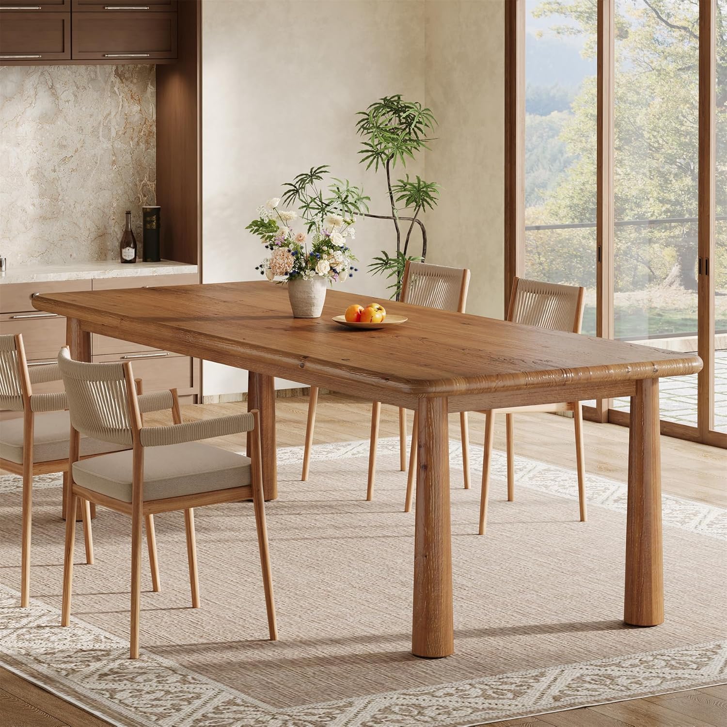 63" Rectangular Dining Table, Solid Wood Kitchen Table for 4 to 6 People