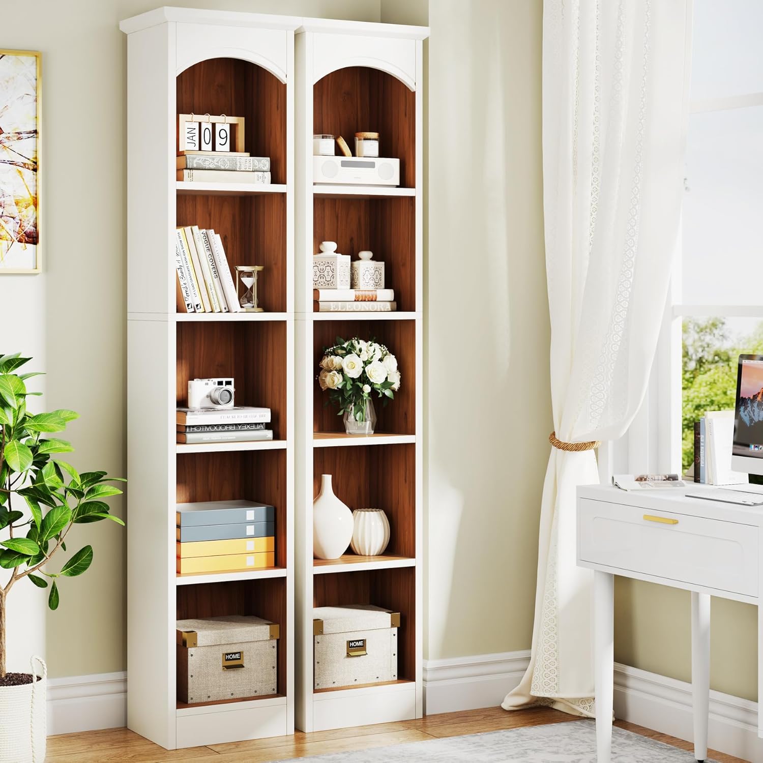 70.9" Tall Narrow Bookcase with 5-Tier Storage, Modern Cube Bookshelf