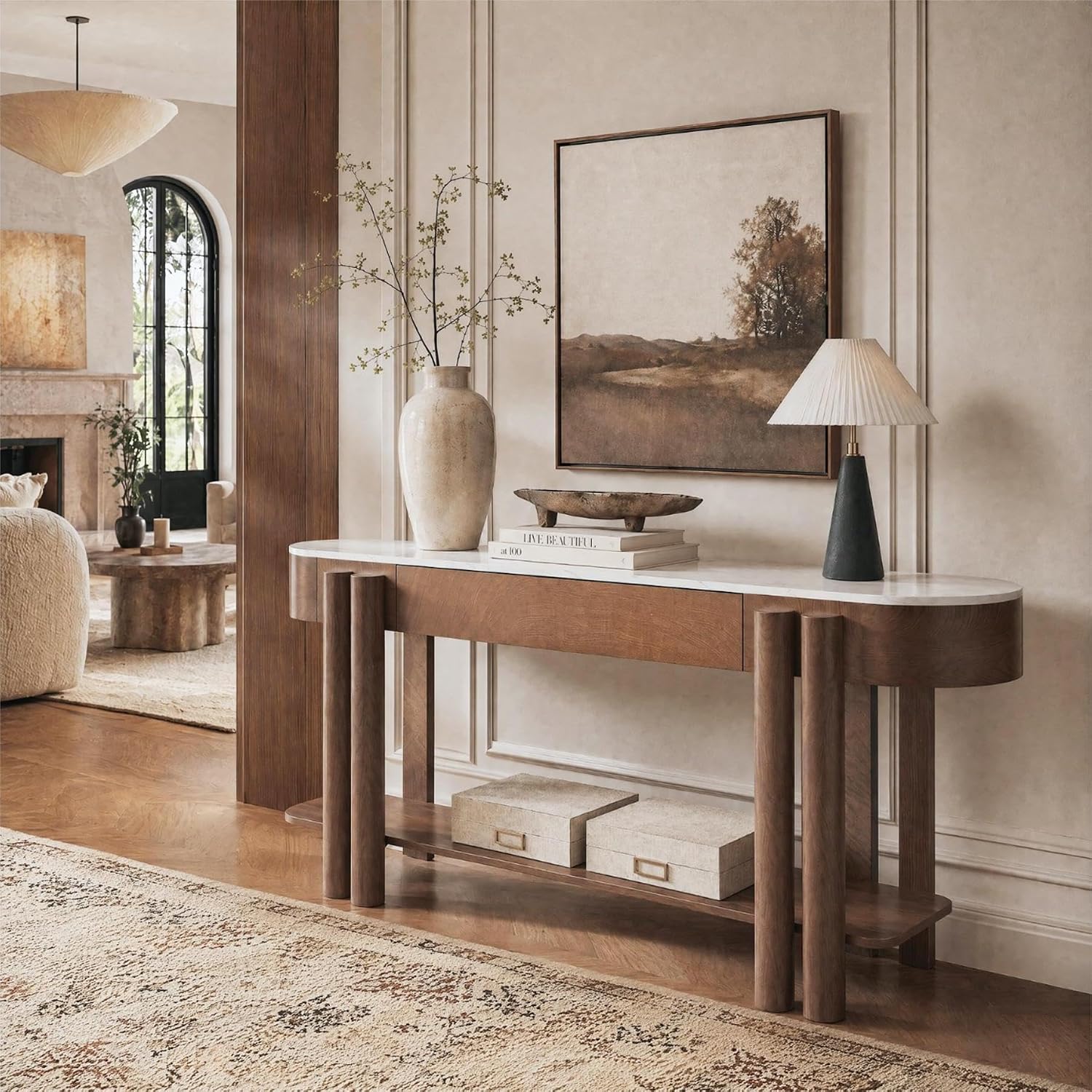63" Faux Marble Console Table with Drawer