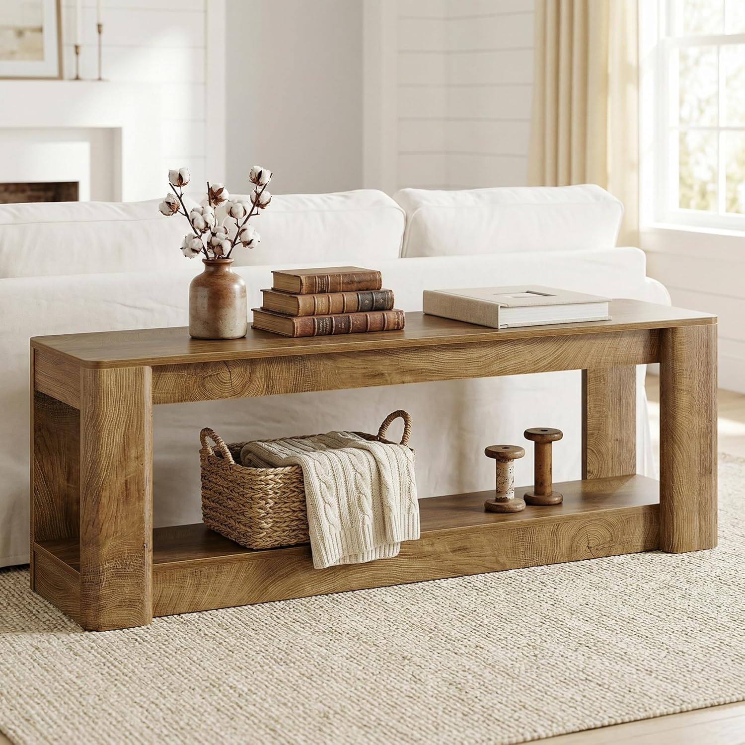 63" Farmhouse Console Table, Narrow Entryway & Sofa Table with Open Lower Shelf