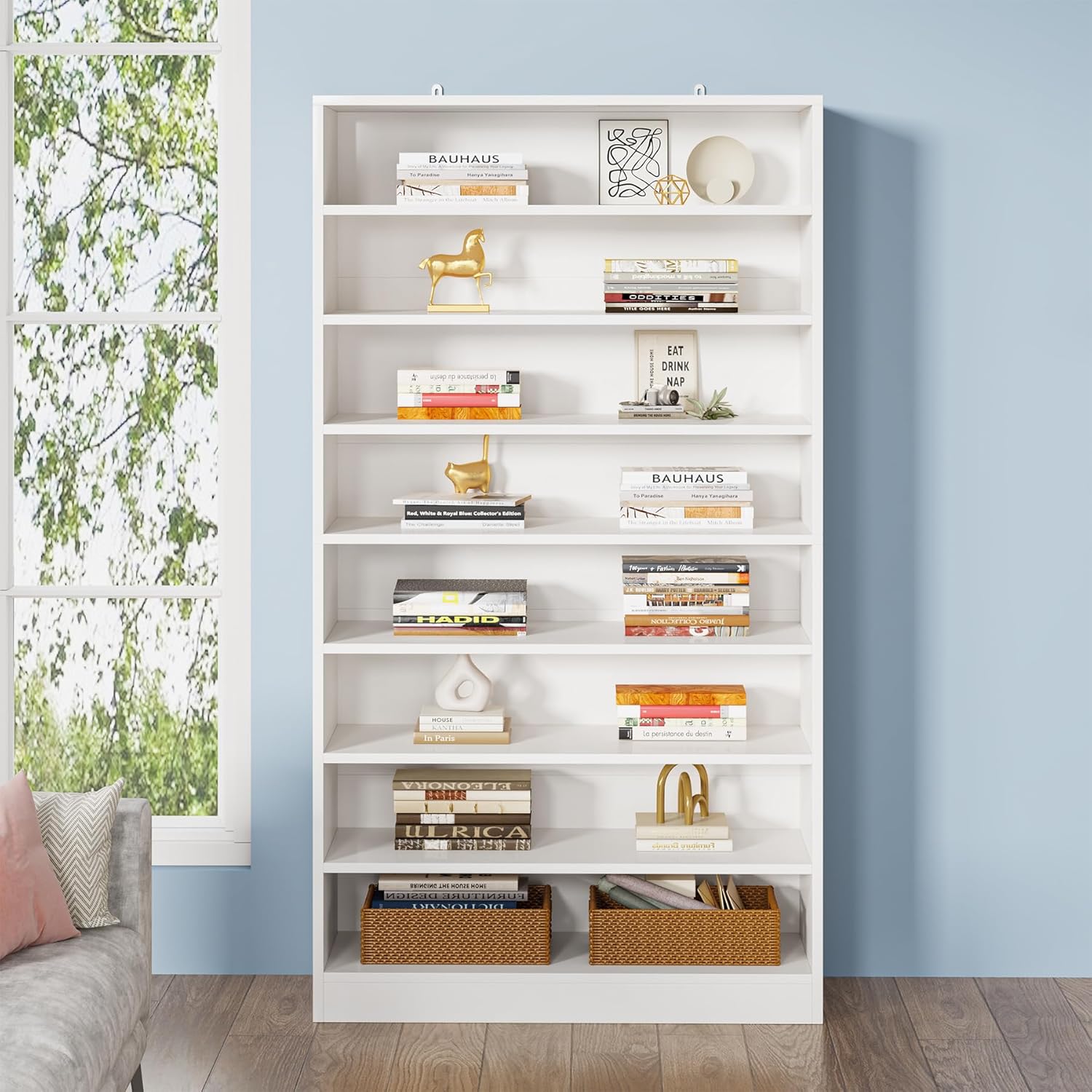 71" Tall 9 Tier Bookshelf with Open Display Shelves