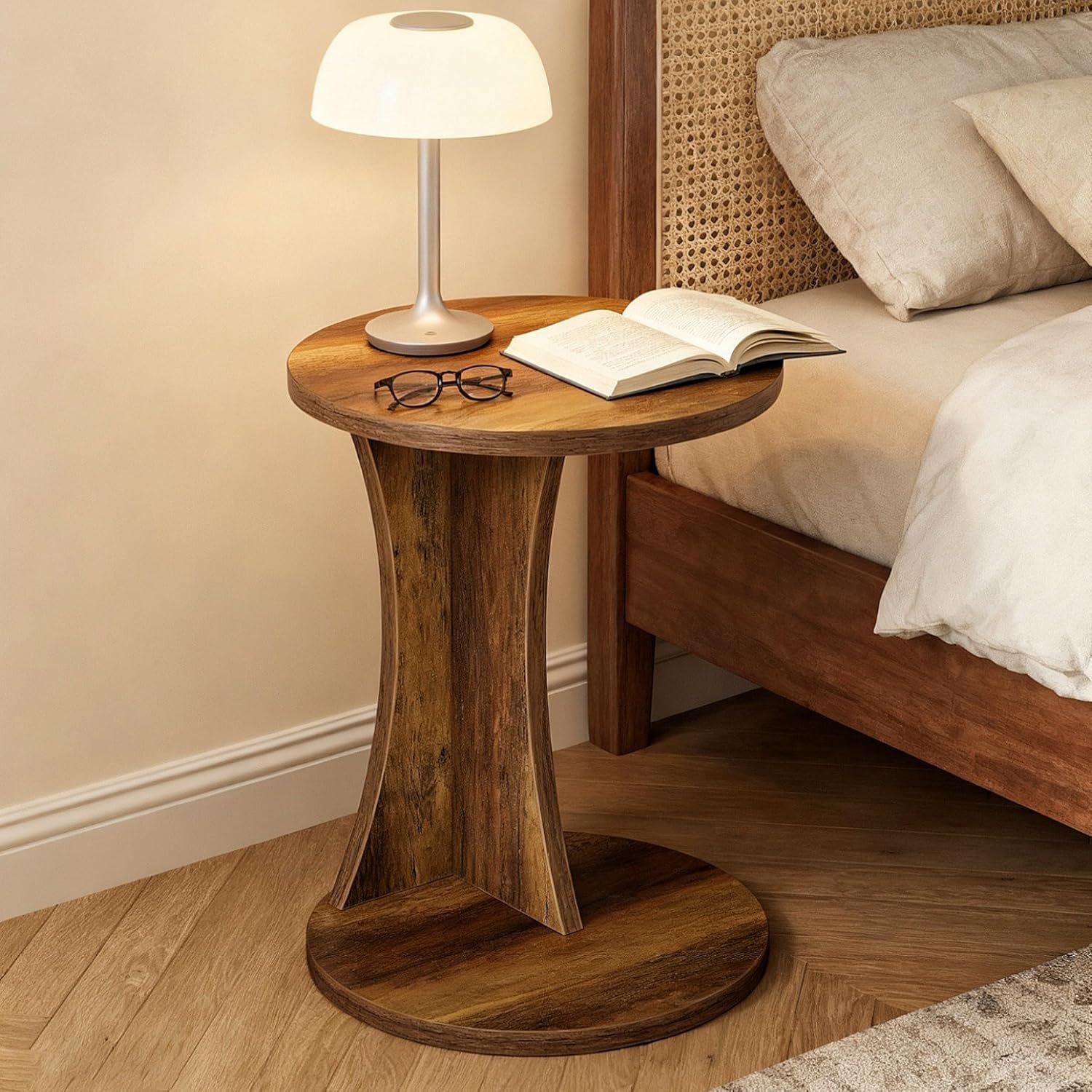 C-Shaped Nightstand, 2-Tier Bedside Table with Storage for Bedroom
