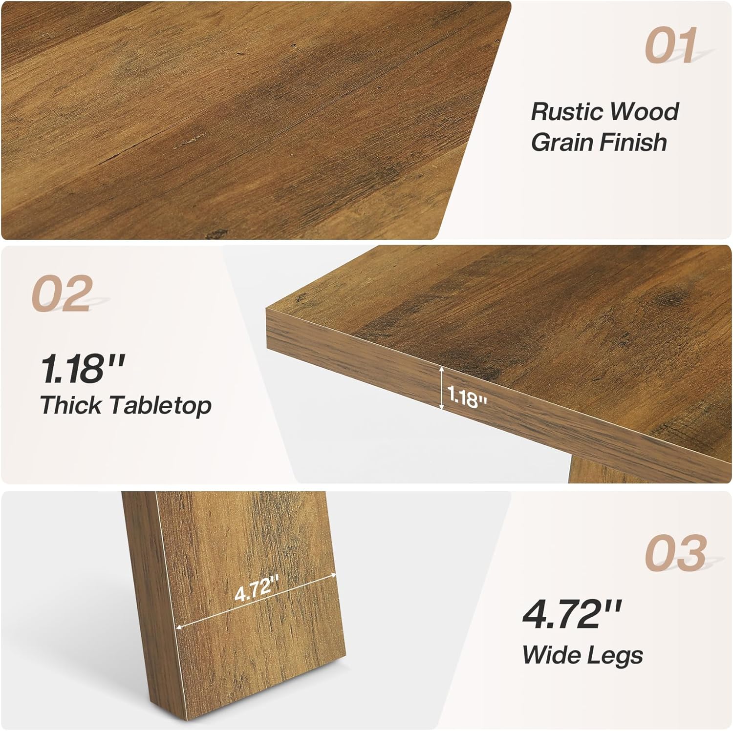 63" Dining Table, Rectangular Wooden Kitchen Table for 4-6