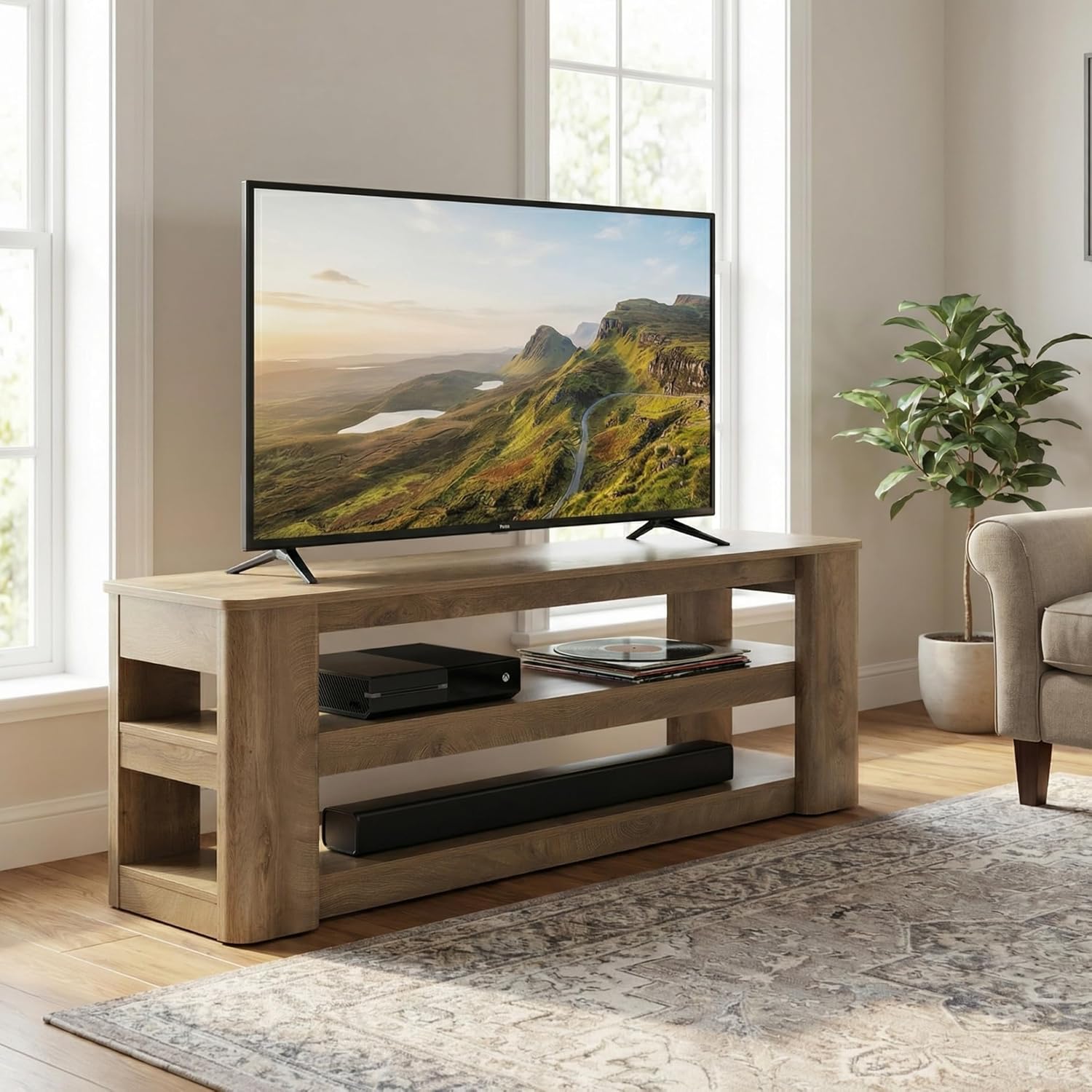 55" Modern TV Stand, 3-Tier Wooden Entertainment Center for TVs up to 60"