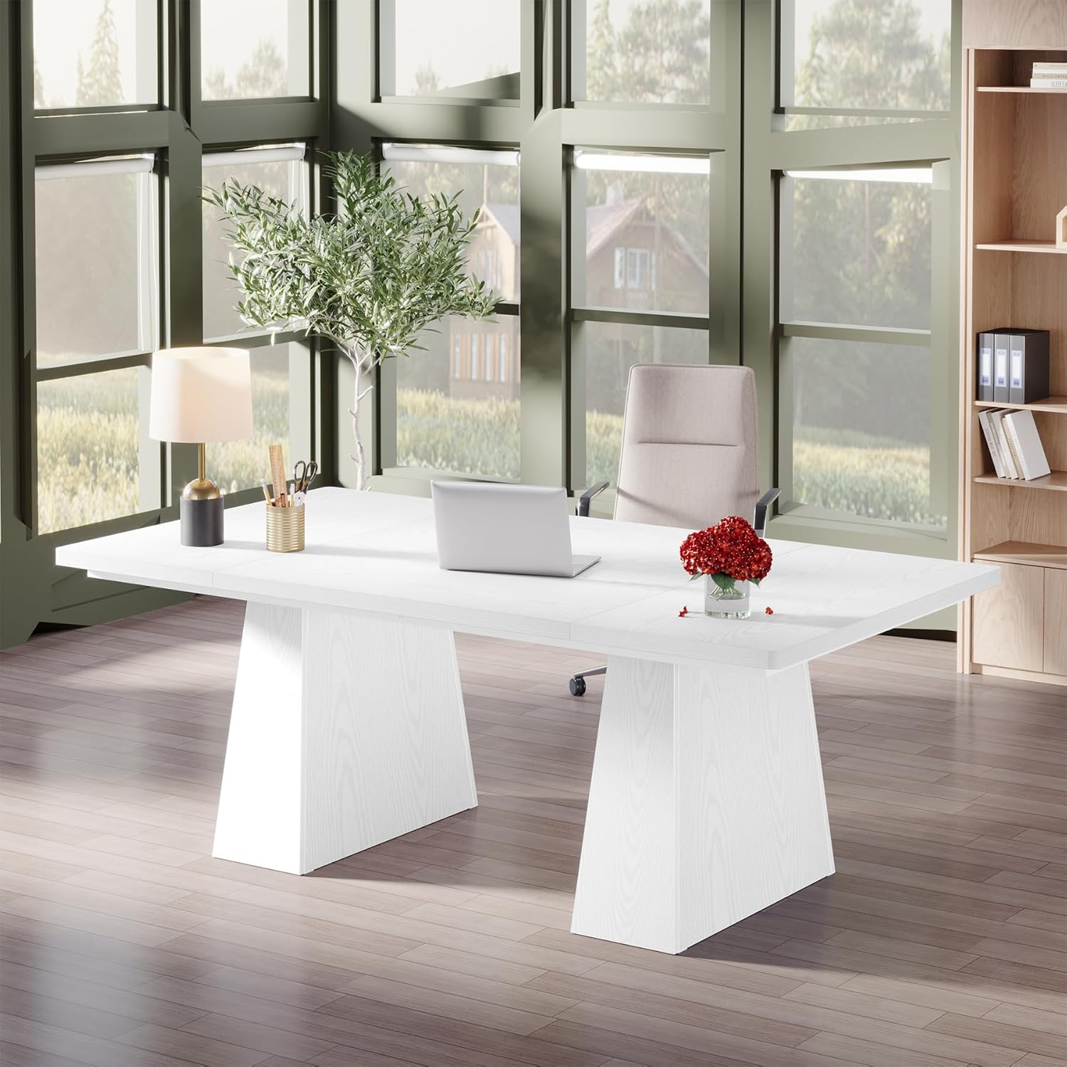 63" Executive Office Desk, Modern Black Double Pedestal Workstation for Home