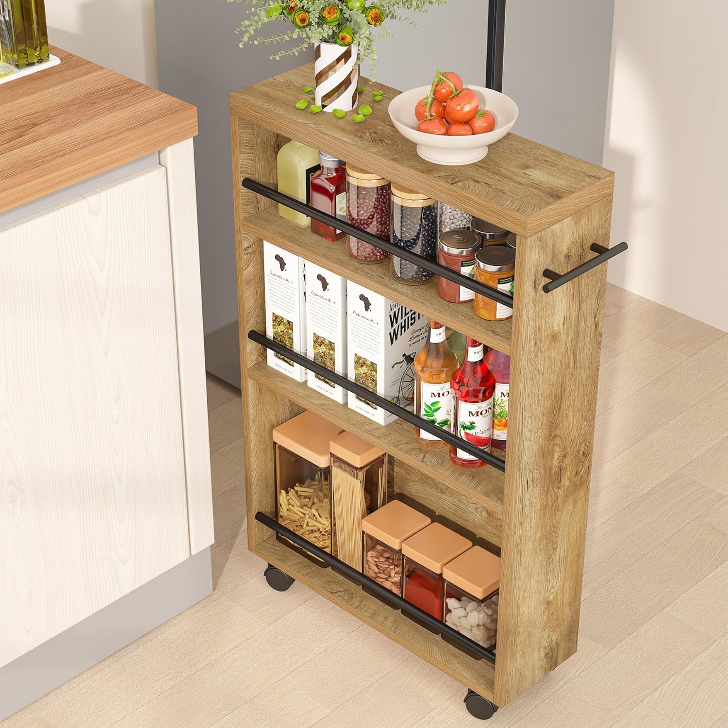 4 - Tier Storage Cart, Slim Rolling Narrow Kitchen Cart for Small Place Tribesigns