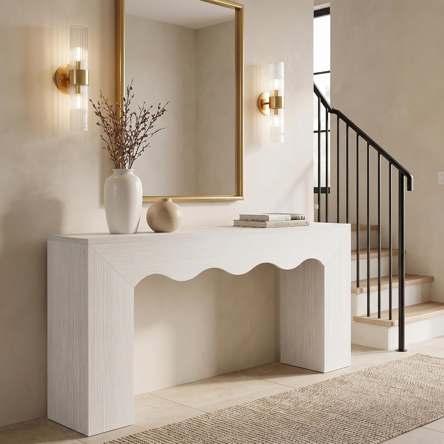 63" Console Table, Wooden Sofa Table Entryway Table with Storage