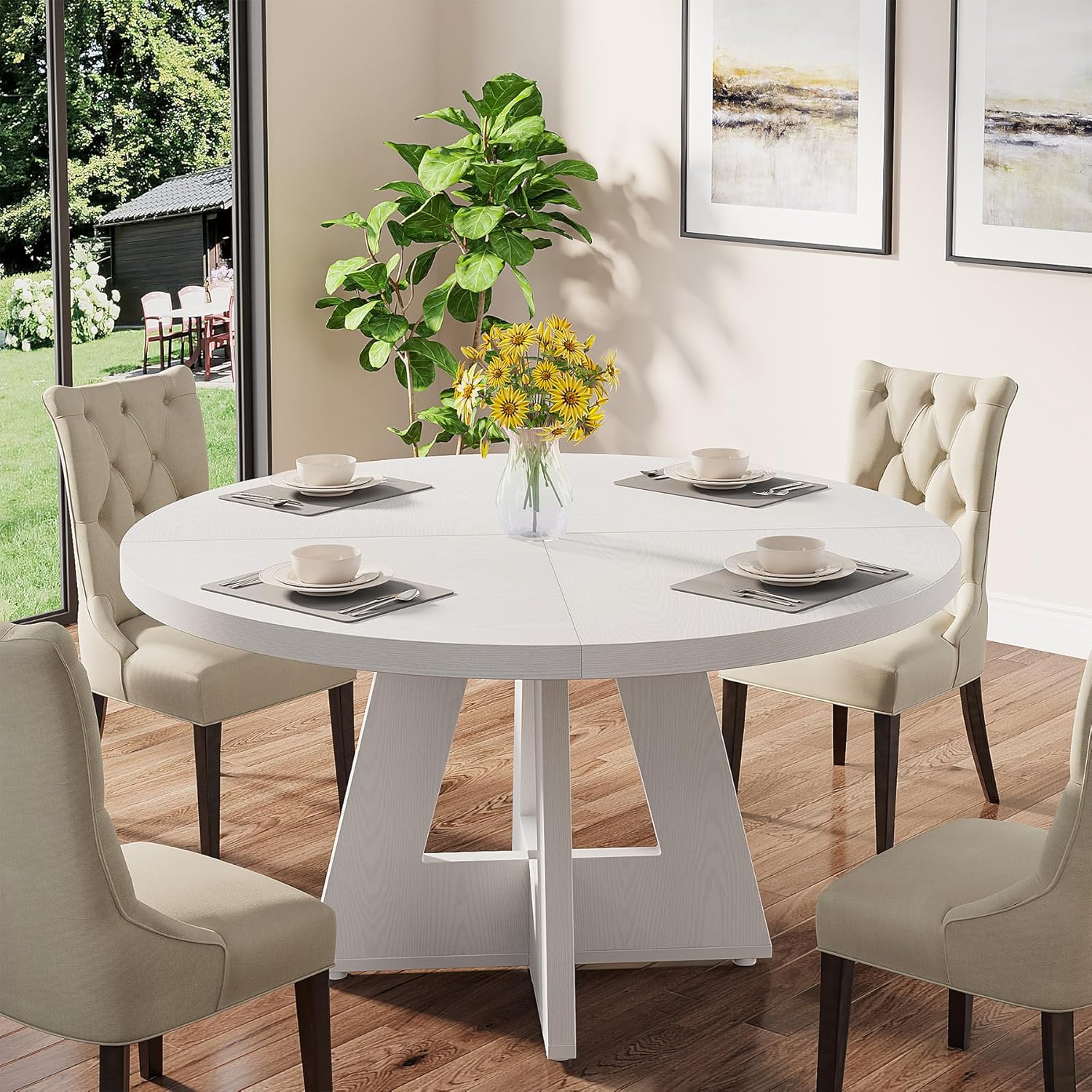 Tribesigns 47 Inch Round Dining Table, Farmhouse Kitchen Table for 4-6