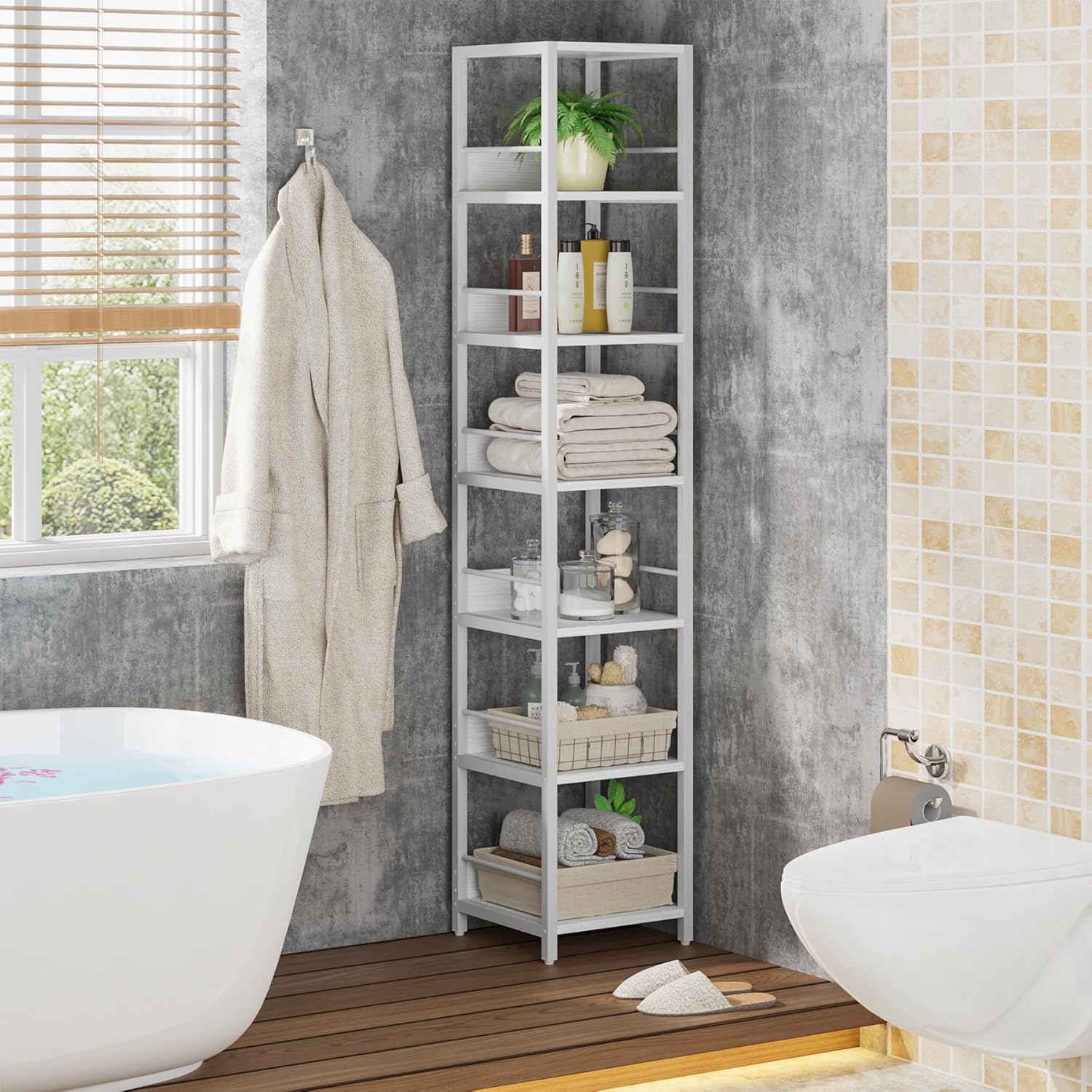 Tribesigns 6-Tier Narrow Corner Shelf, 74.8-Inch Tall Industrial Storage Bookshelf