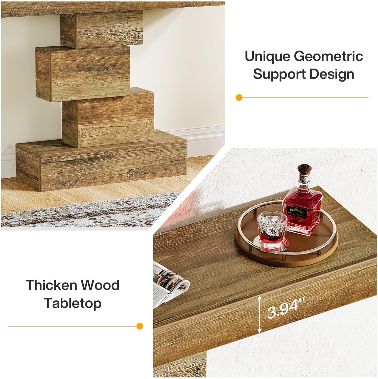 42.5" Rustic Brown Farmhouse Console, Industrial Geometric Sofa Table for Hallway Entrance