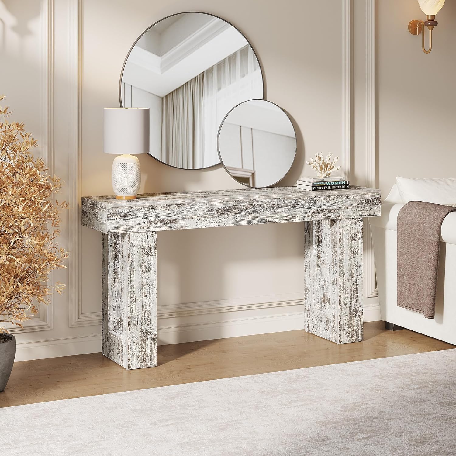 63" Wood Sofa Table, Chunky Console Table for Entryway