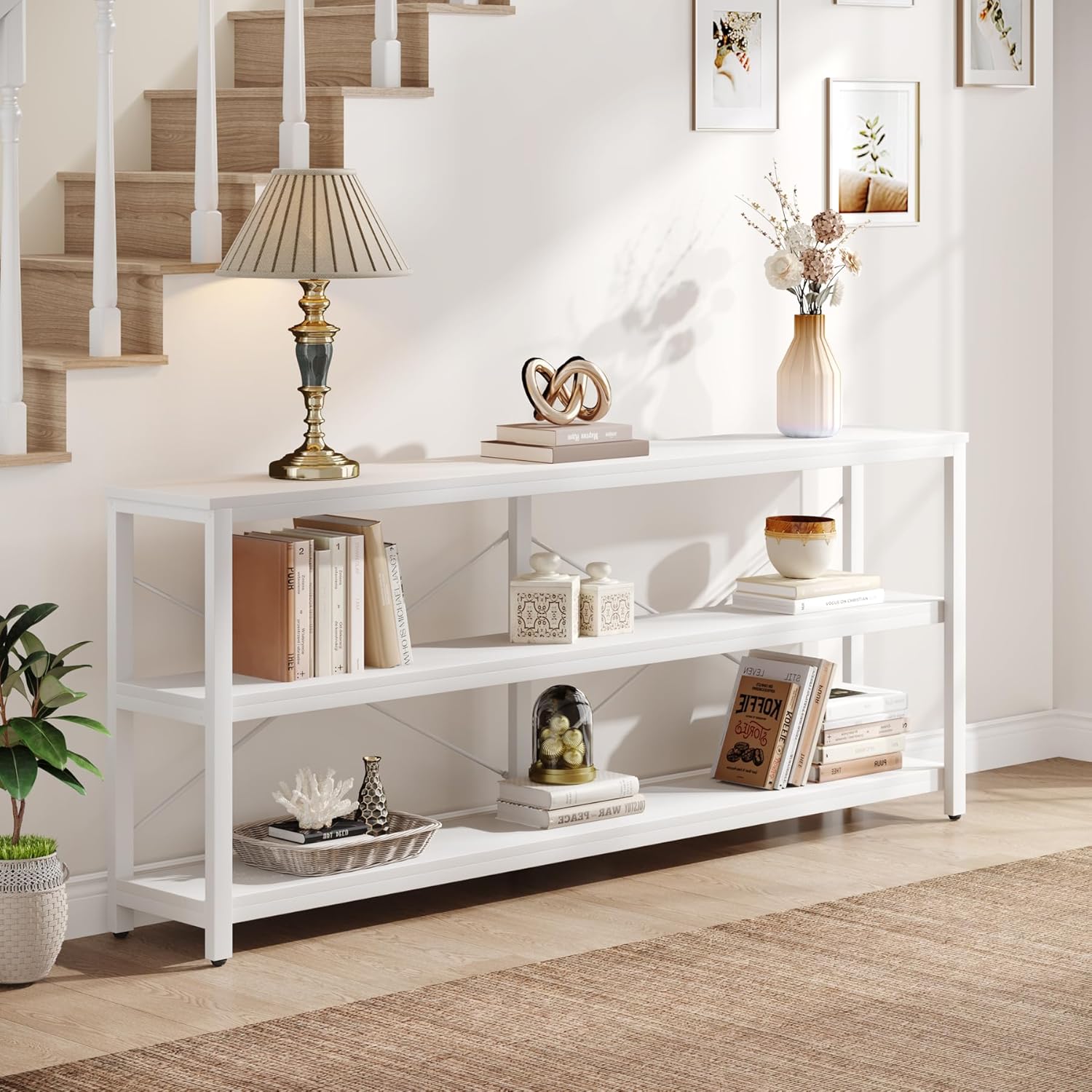 Tribesigns 70.9-Inch Extra Long Console Table, 3-Tier Industrial Sofa Table with Storage