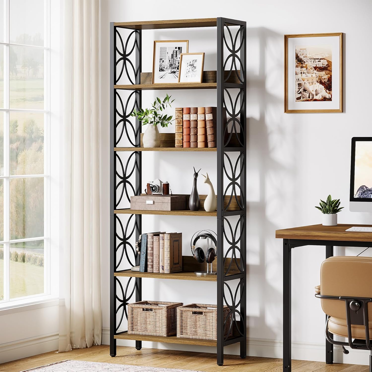 70.8" Bookcase, 6 - Tier Home Office Bookshelf Etagere Display Shelf Tribesigns