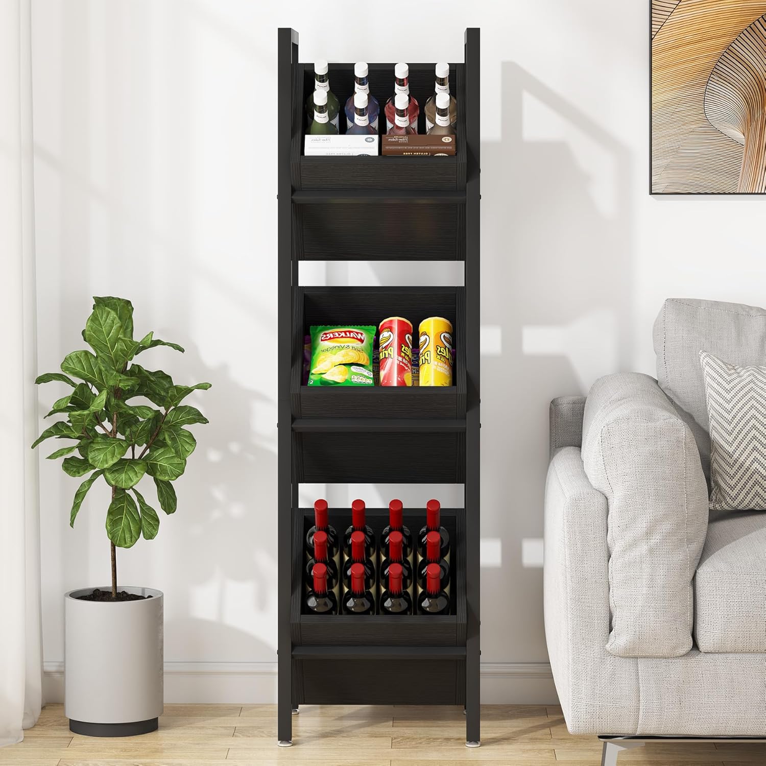 Tribesigns 3-Tier Freestanding Wine Rack, Wooden Wine Storage Stand for Kitchen and Cellar