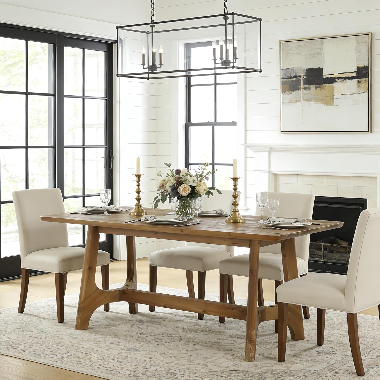 62.99" Rectangle Dining Table, Solid Wood Kitchen Dinner Table for 4-6