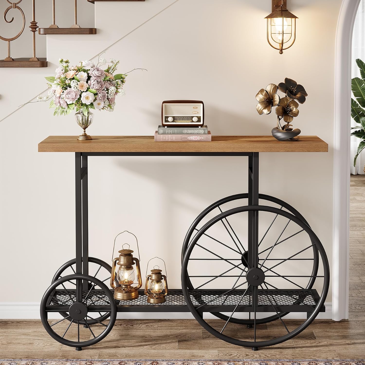 47" Console Table, 2 - Tier Sofa Hallway Table with Wheel - Shape Base Tribesigns