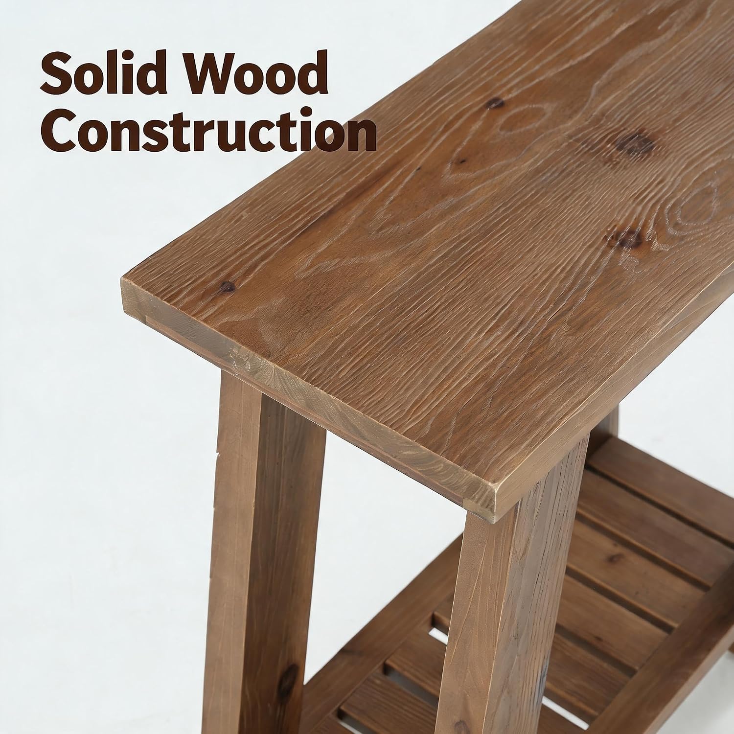 23.6" Solid Wood End Table, Narrow Side Table for Sofa Couch with Shelves