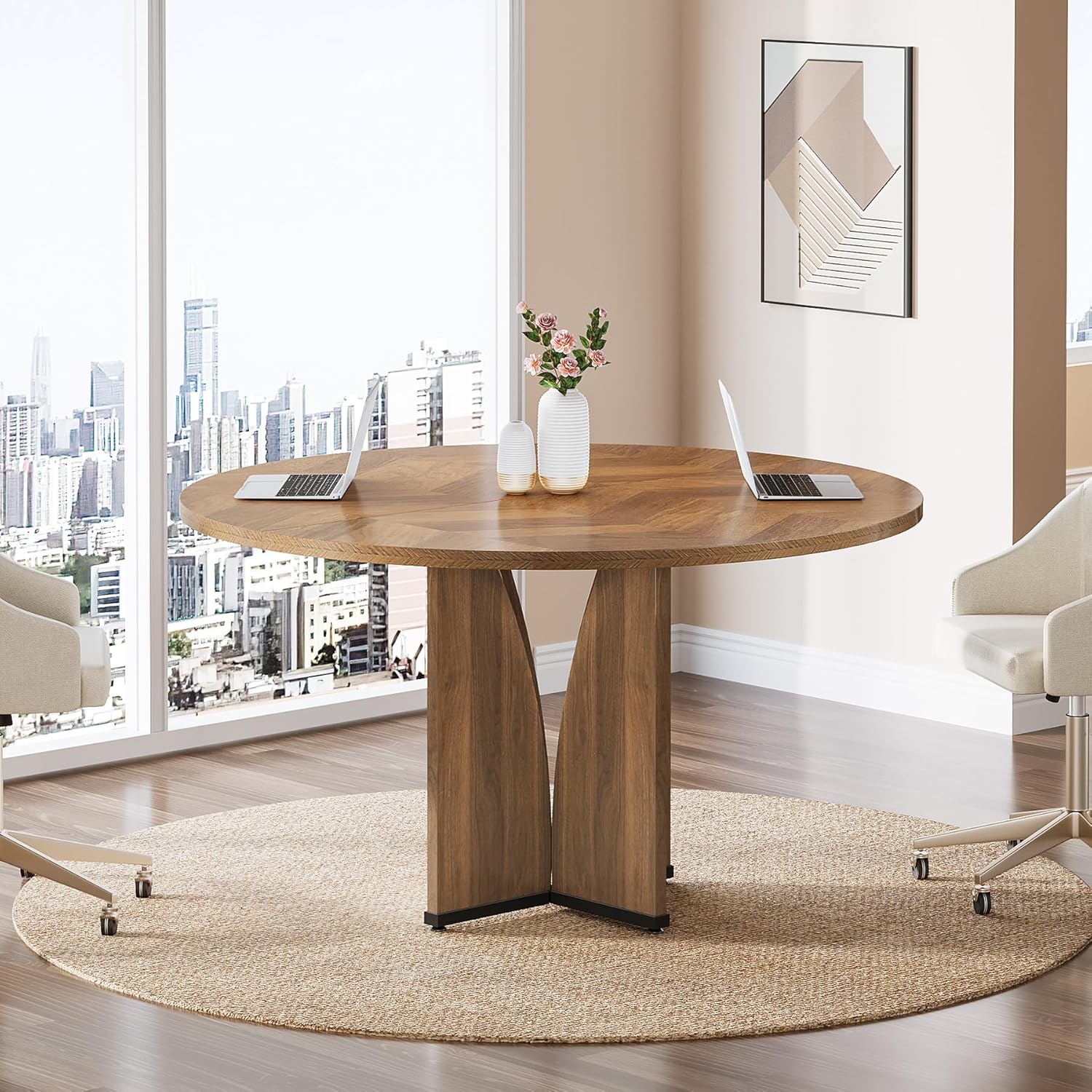 39" Round Conference Table for 4, Multi-Purpose Office Table for Meetings