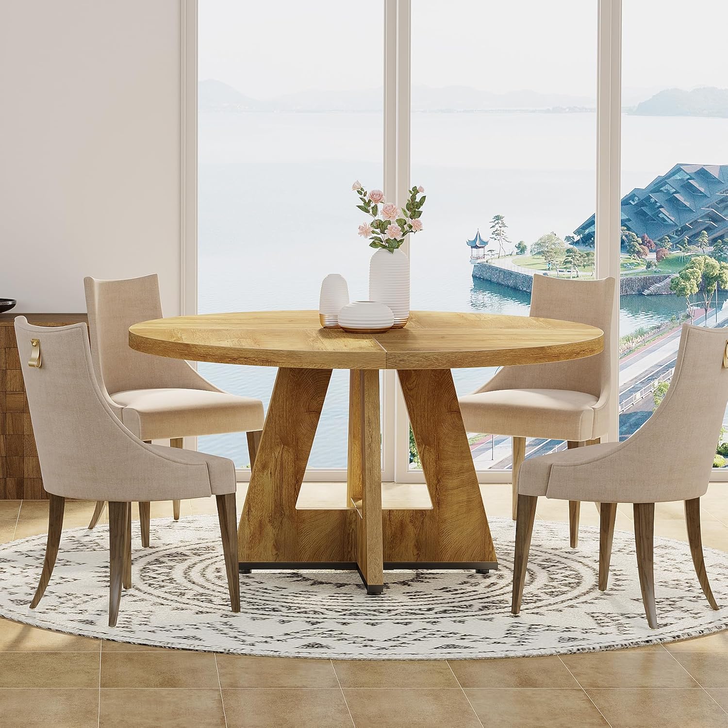 Tribesigns 47 Inch Round Dining Table, Farmhouse Kitchen Table for 4-6