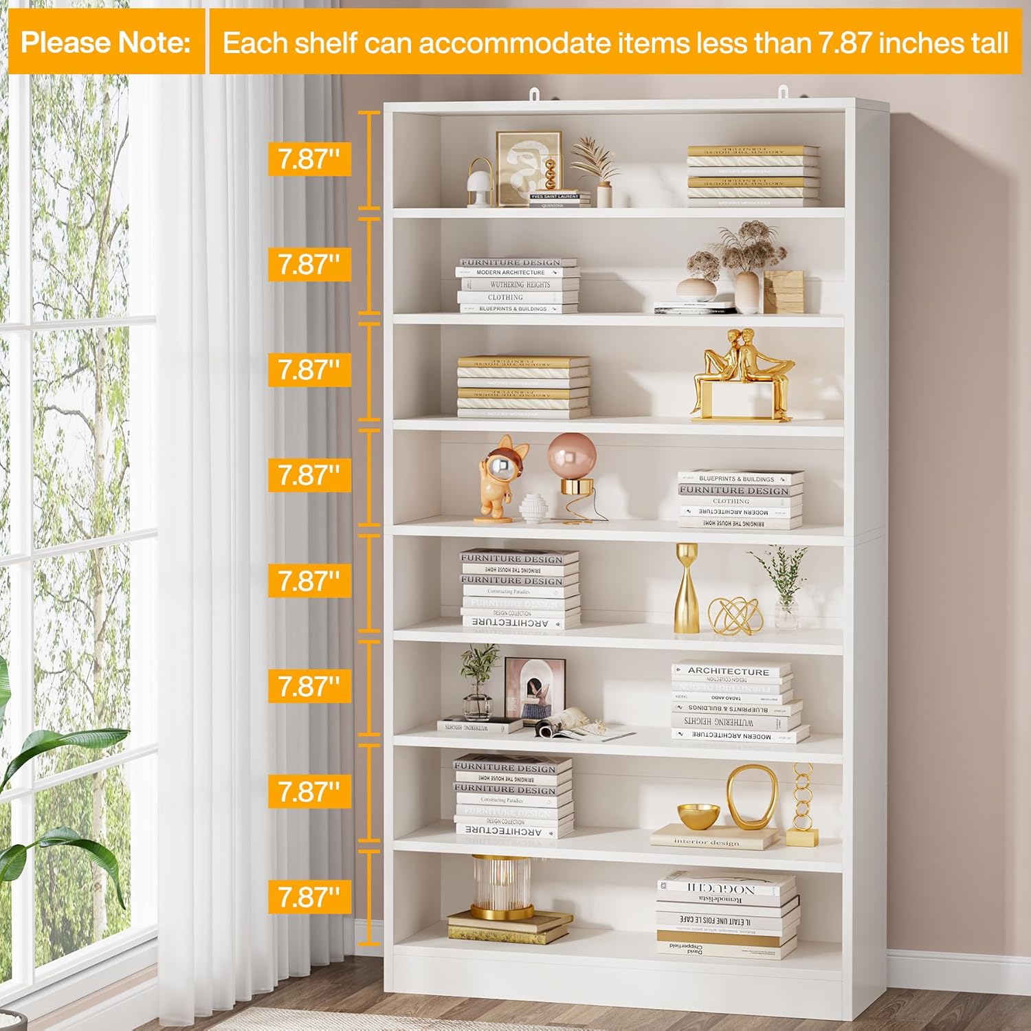 71" Tall 9 Tier Bookshelf with Open Display Shelves