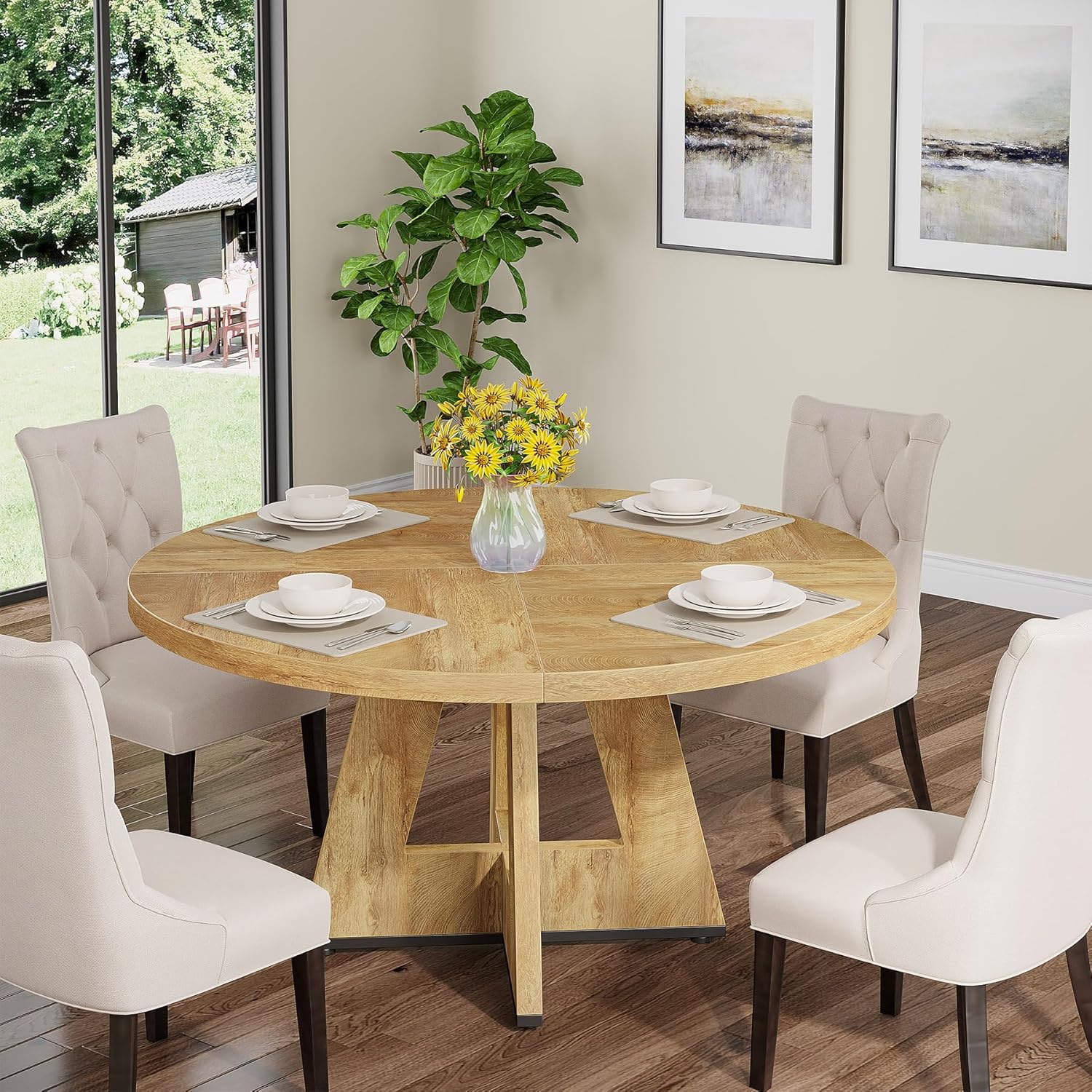 Tribesigns 47 Inch Round Dining Table, Farmhouse Kitchen Table for 4-6
