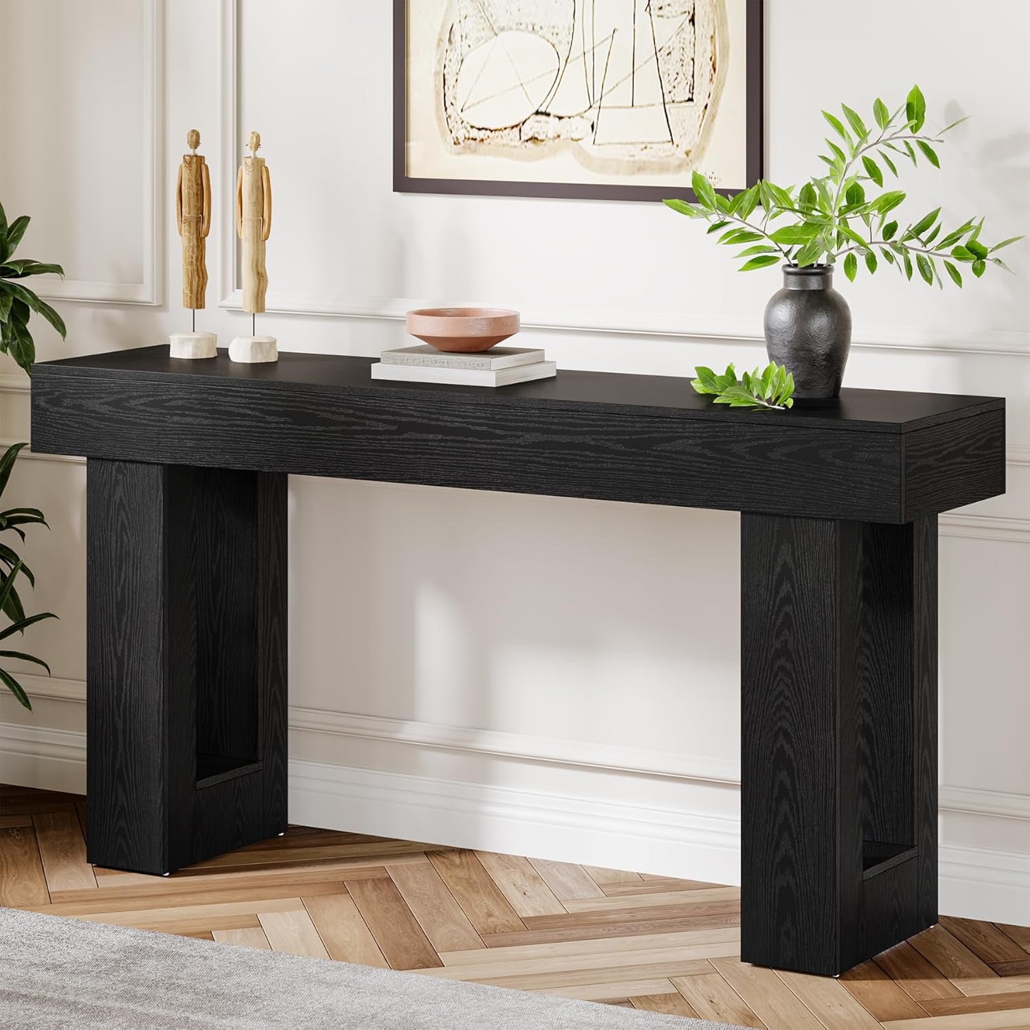 63" Wood Sofa Table, Chunky Console Table for Entryway