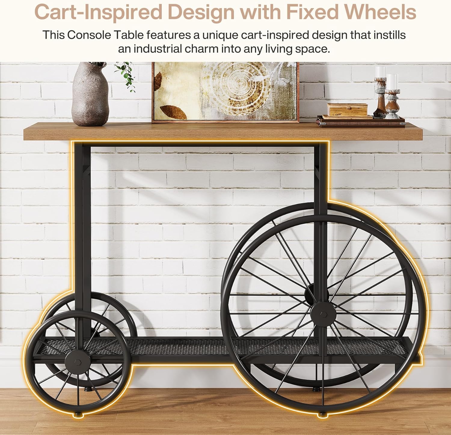 47" Console Table, 2 - Tier Sofa Hallway Table with Wheel - Shape Base Tribesigns