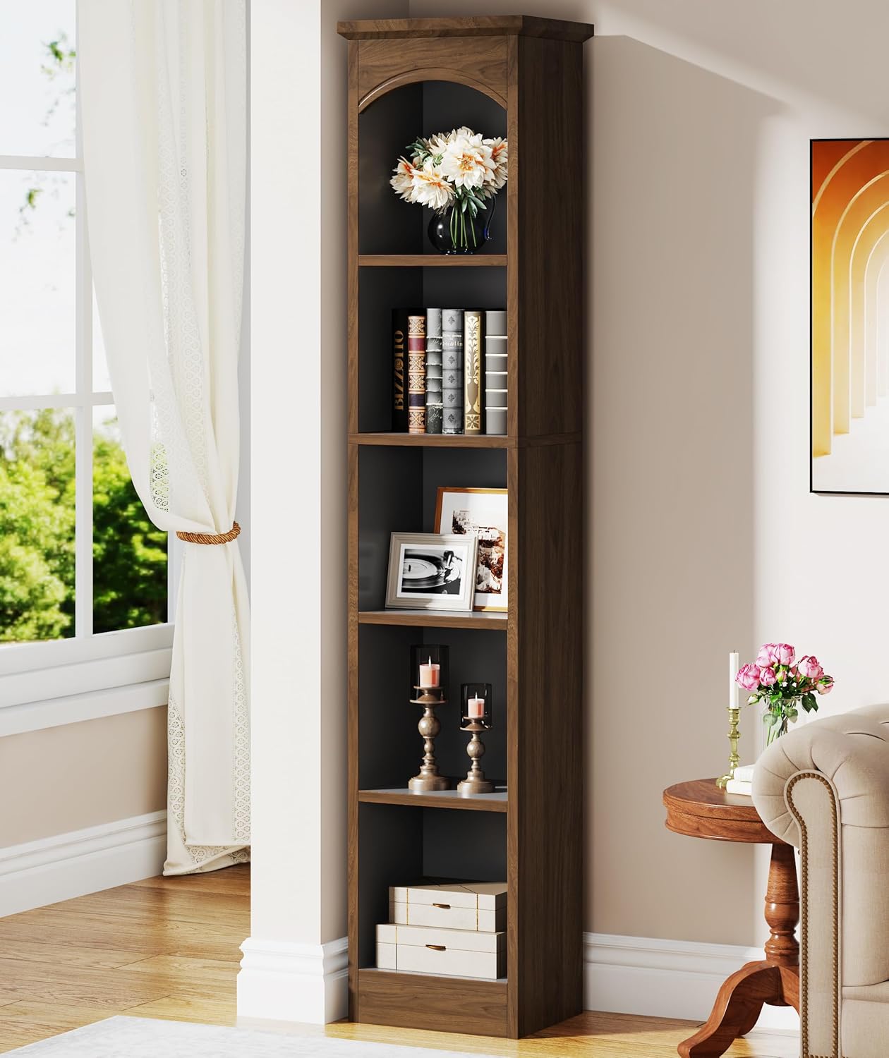 70.9" Tall Narrow Bookcase with 5-Tier Storage, Modern Cube Bookshelf