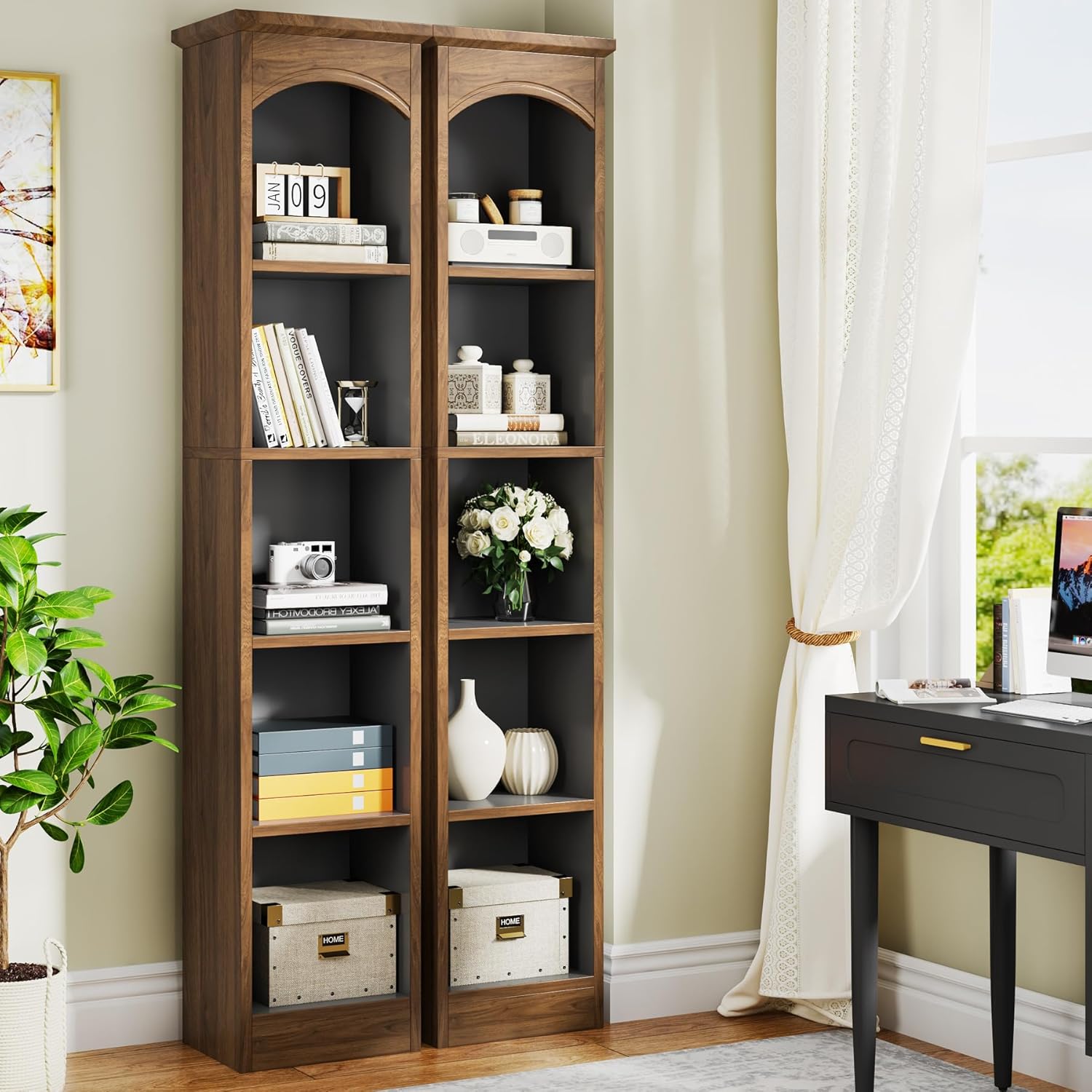 70.9" Tall Narrow Bookcase with 5-Tier Storage, Modern Cube Bookshelf