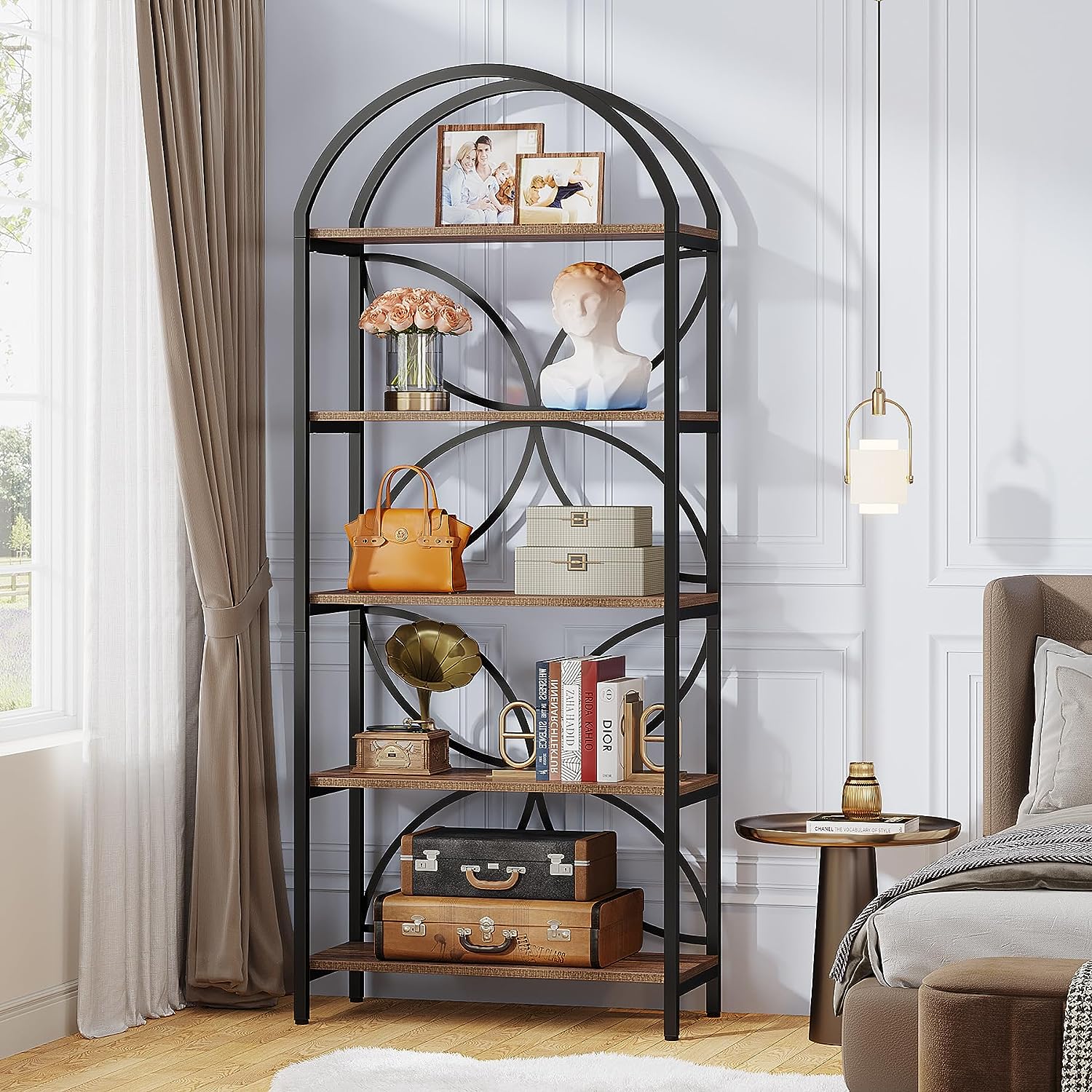 5-Tier Bookshelf, 75" Tall Arched Bookcase Display Rack Tribesigns