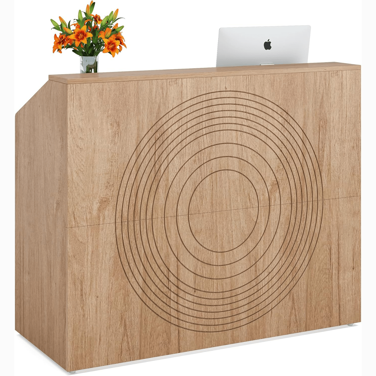 46.46" Modern Reception Desk, White Front Counter with Cable Grommet for Salon and Home Office