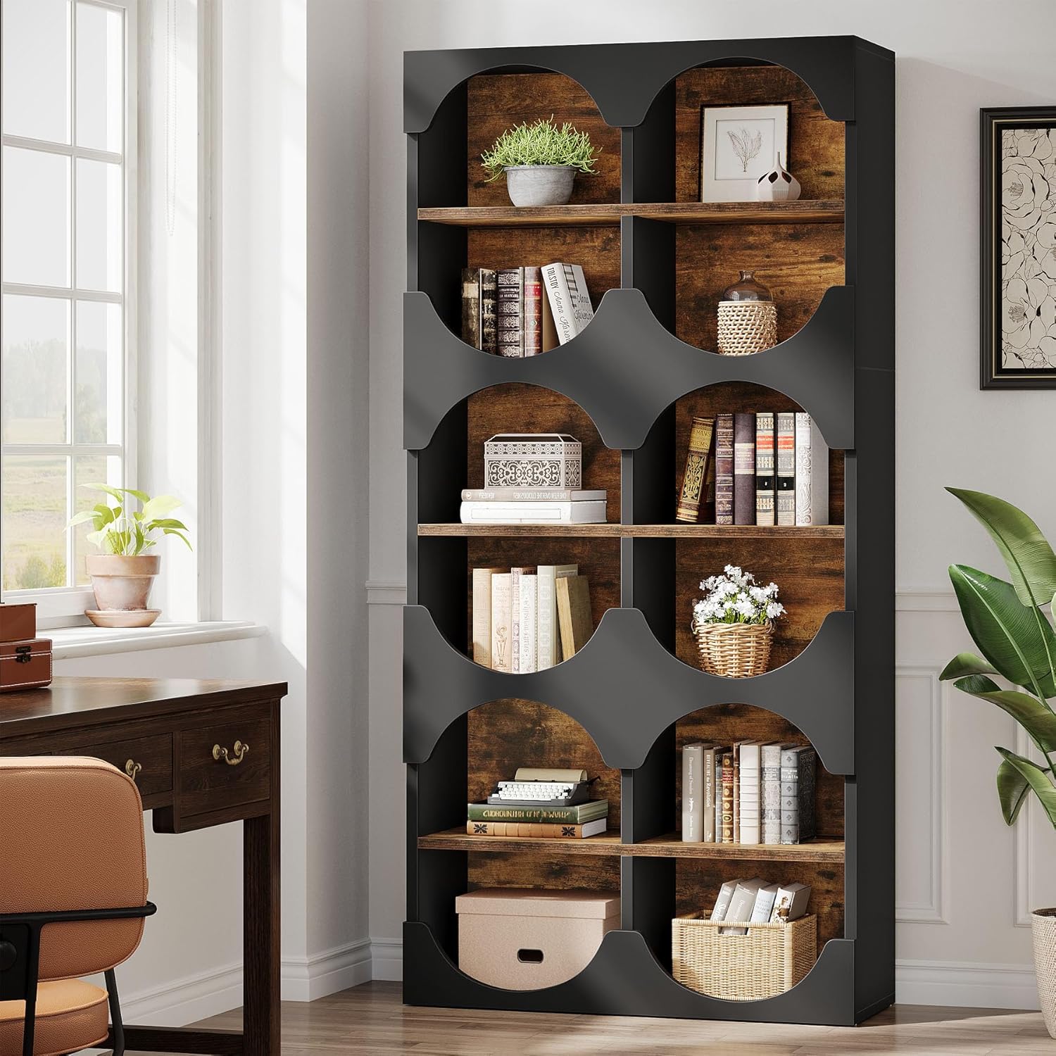 70.8" Bookshelf, 6 - Tier Freestanding Bookcase with Half Round Edges Tribesigns