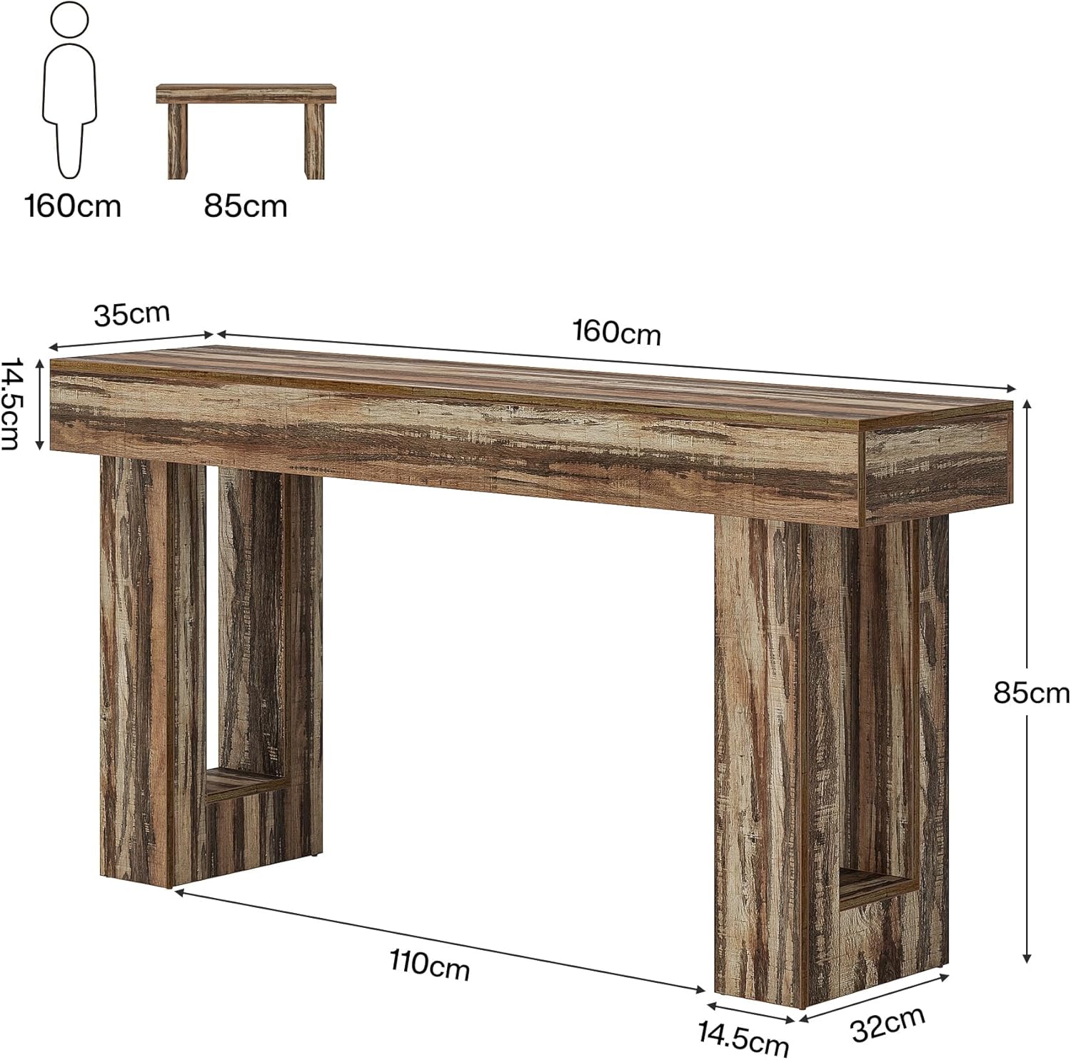 63" Wood Sofa Table, Chunky Console Table for Entryway