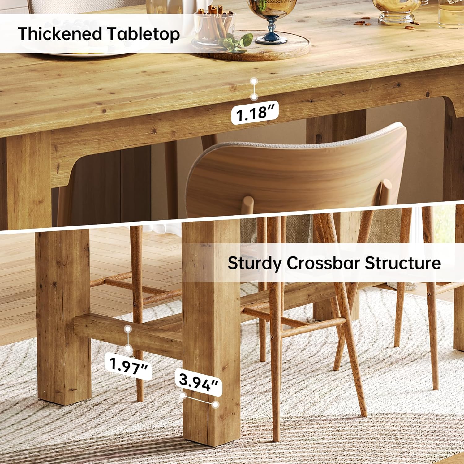 Solid Wood Bar Table, 63" Dining Table Counter Height Pub Table