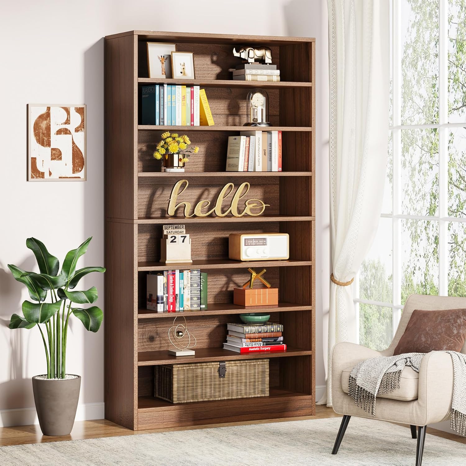 71" Tall 9 Tier Bookshelf with Open Display Shelves