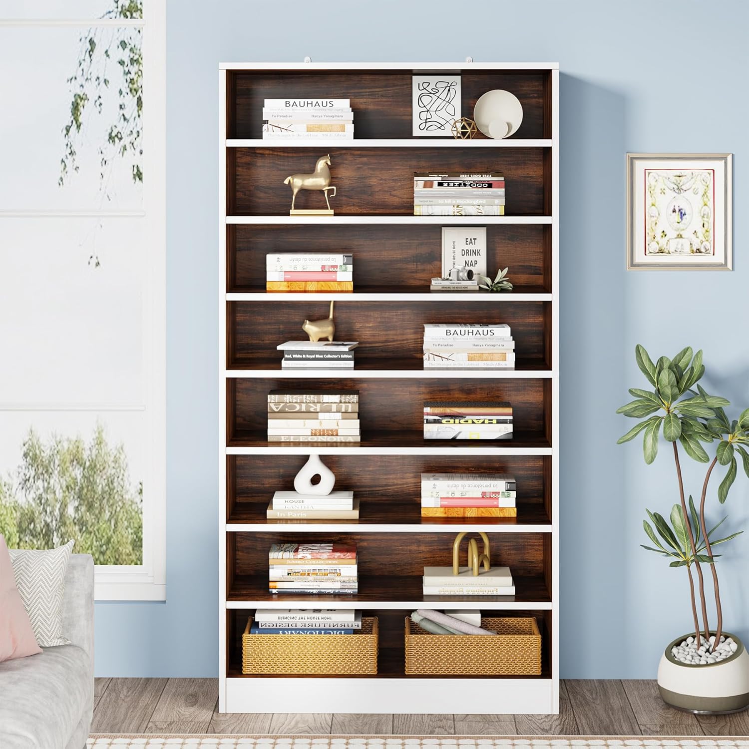 71" Tall 9 Tier Bookshelf with Open Display Shelves