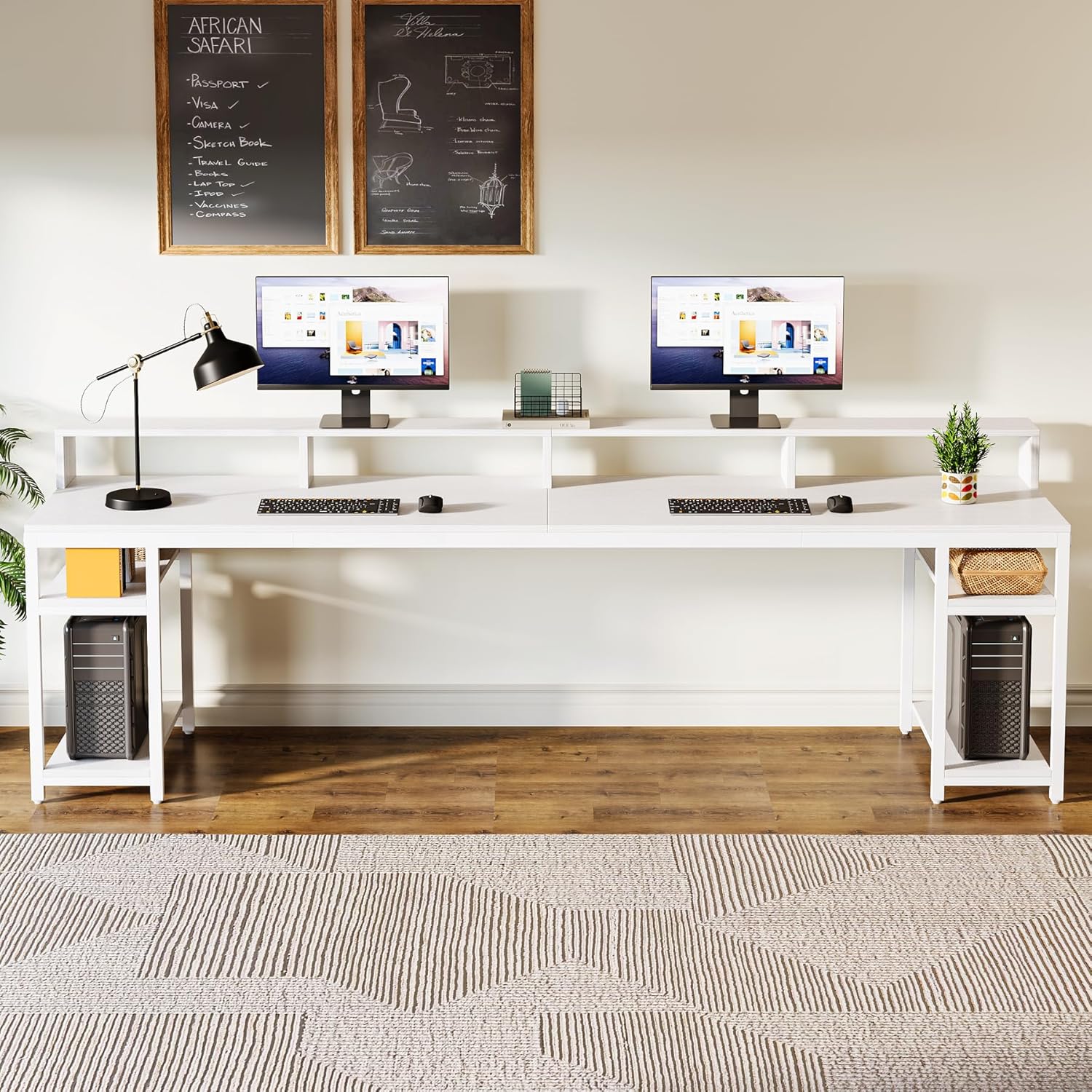 78.74" Extra Long Two Person Desk, Double Computer Desk with Storage Shelves