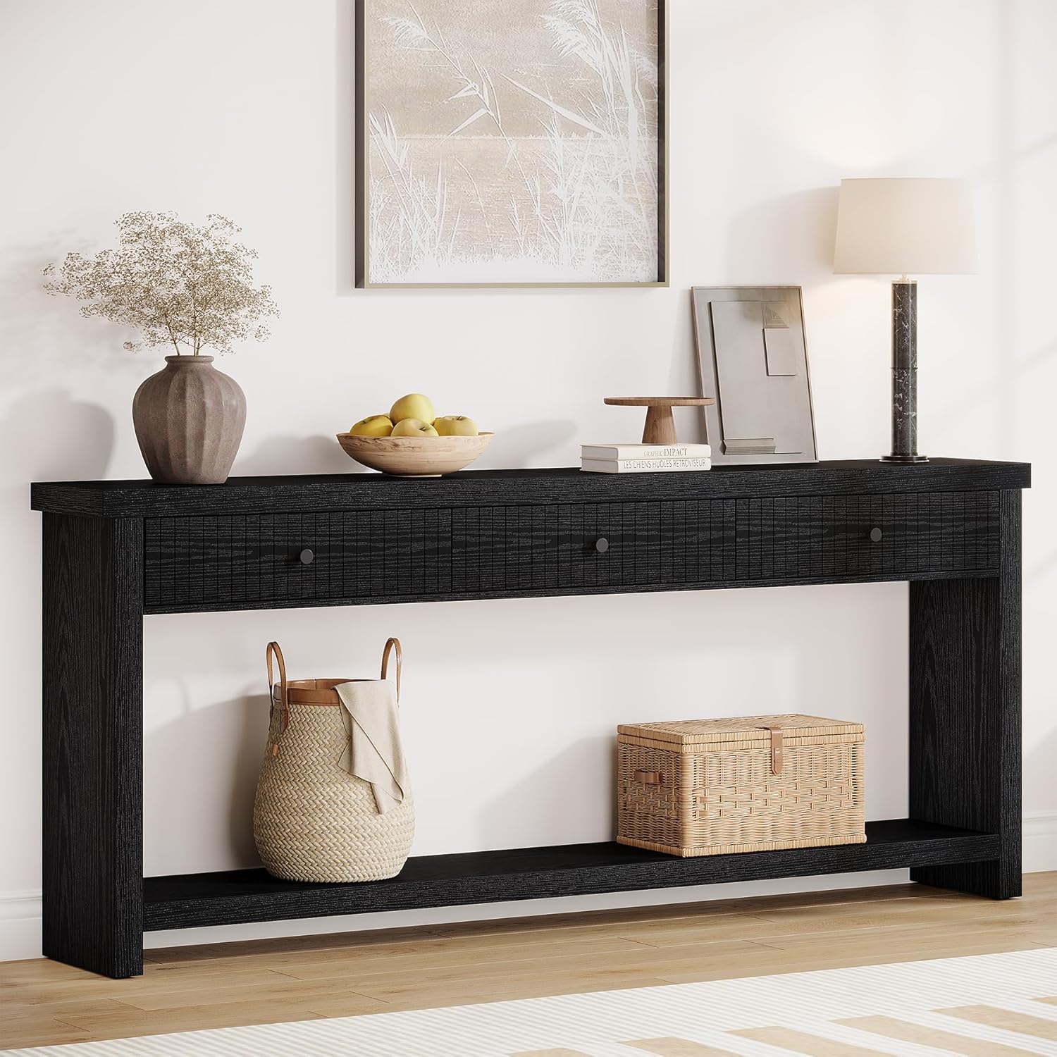 70.9" Console Table, Long Wooden Sofa Table with 3 Drawers