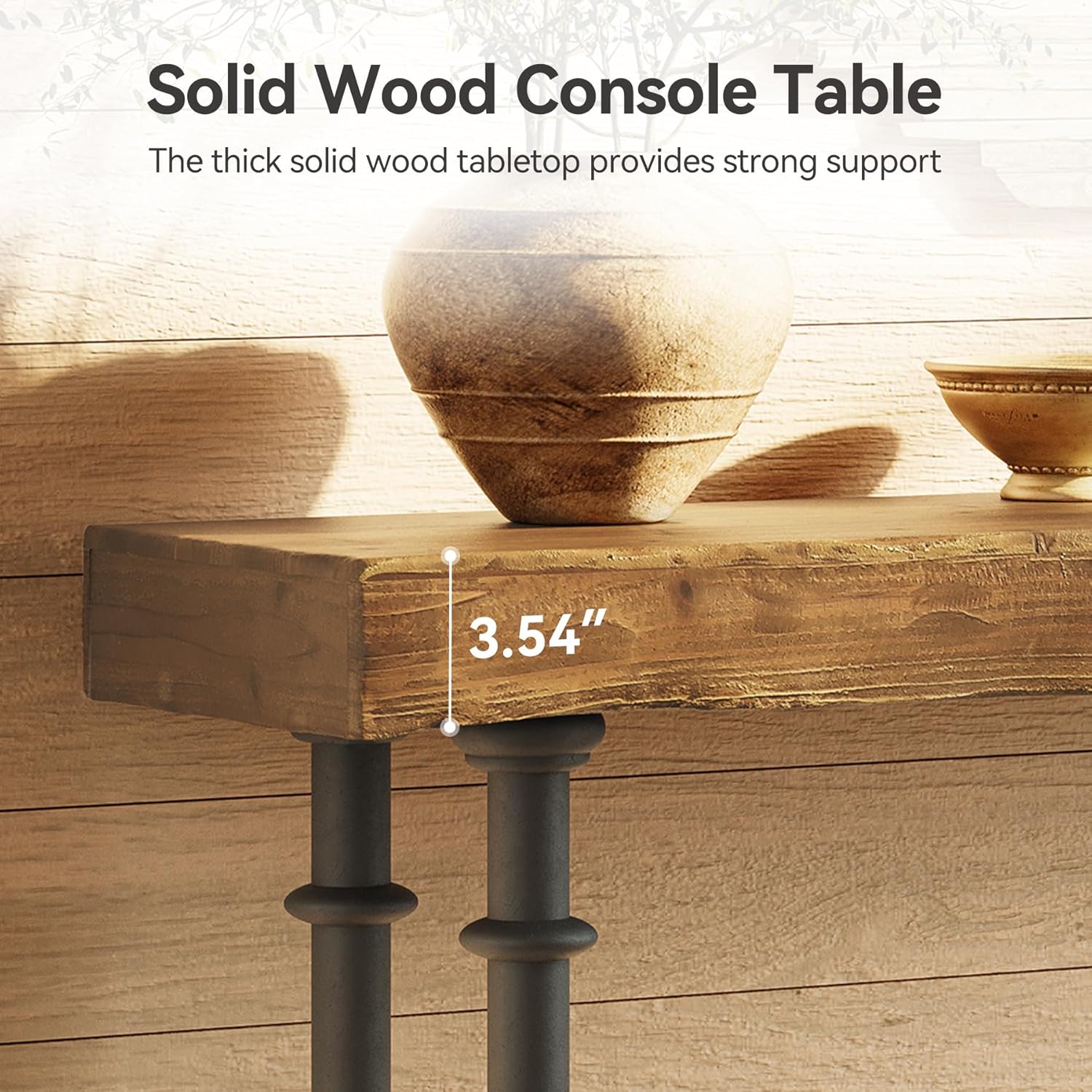Solid Wood Console Table, 55" Industrial Sofa Table with Shelf